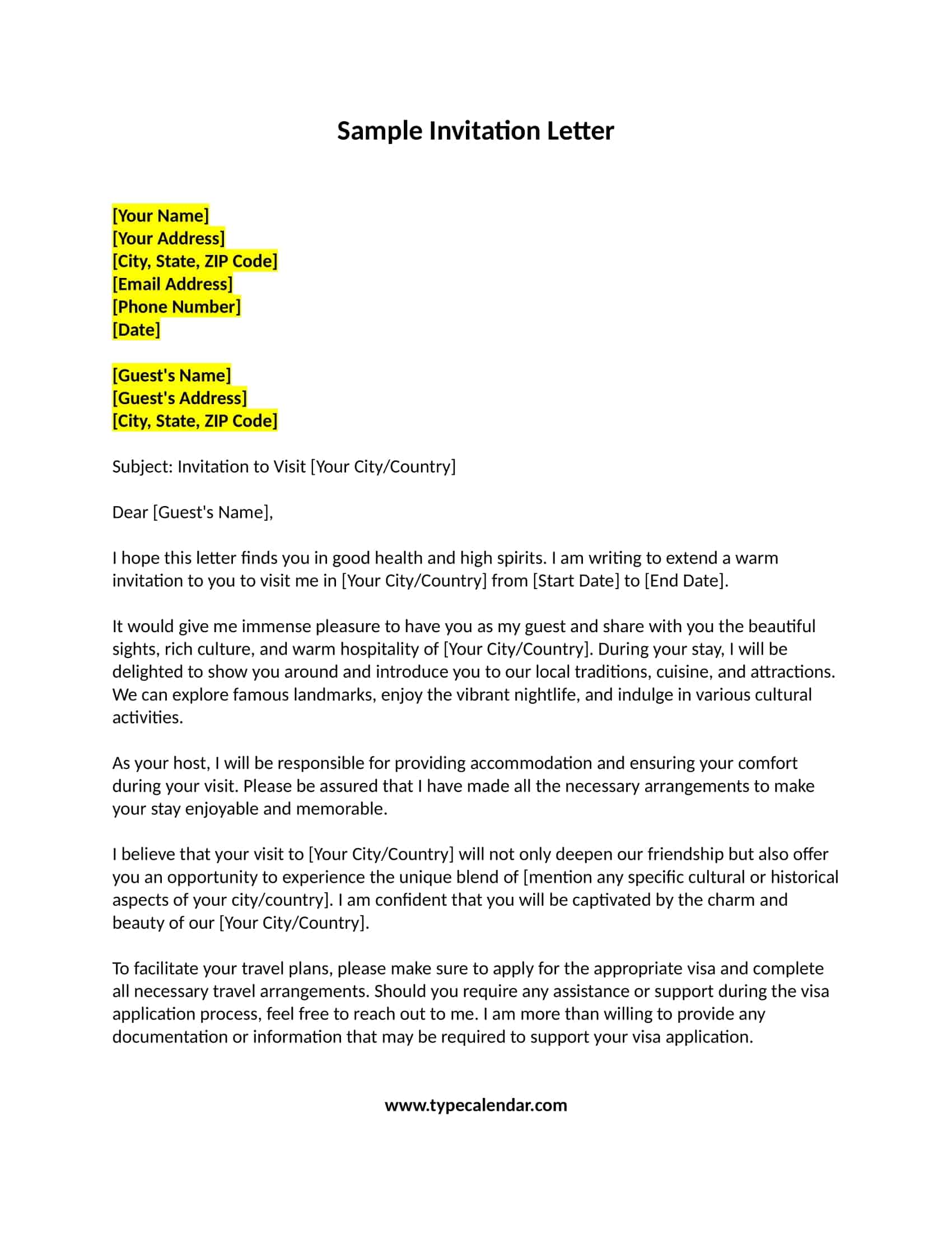 Sample Invitation Letter Sample Invitation Letter