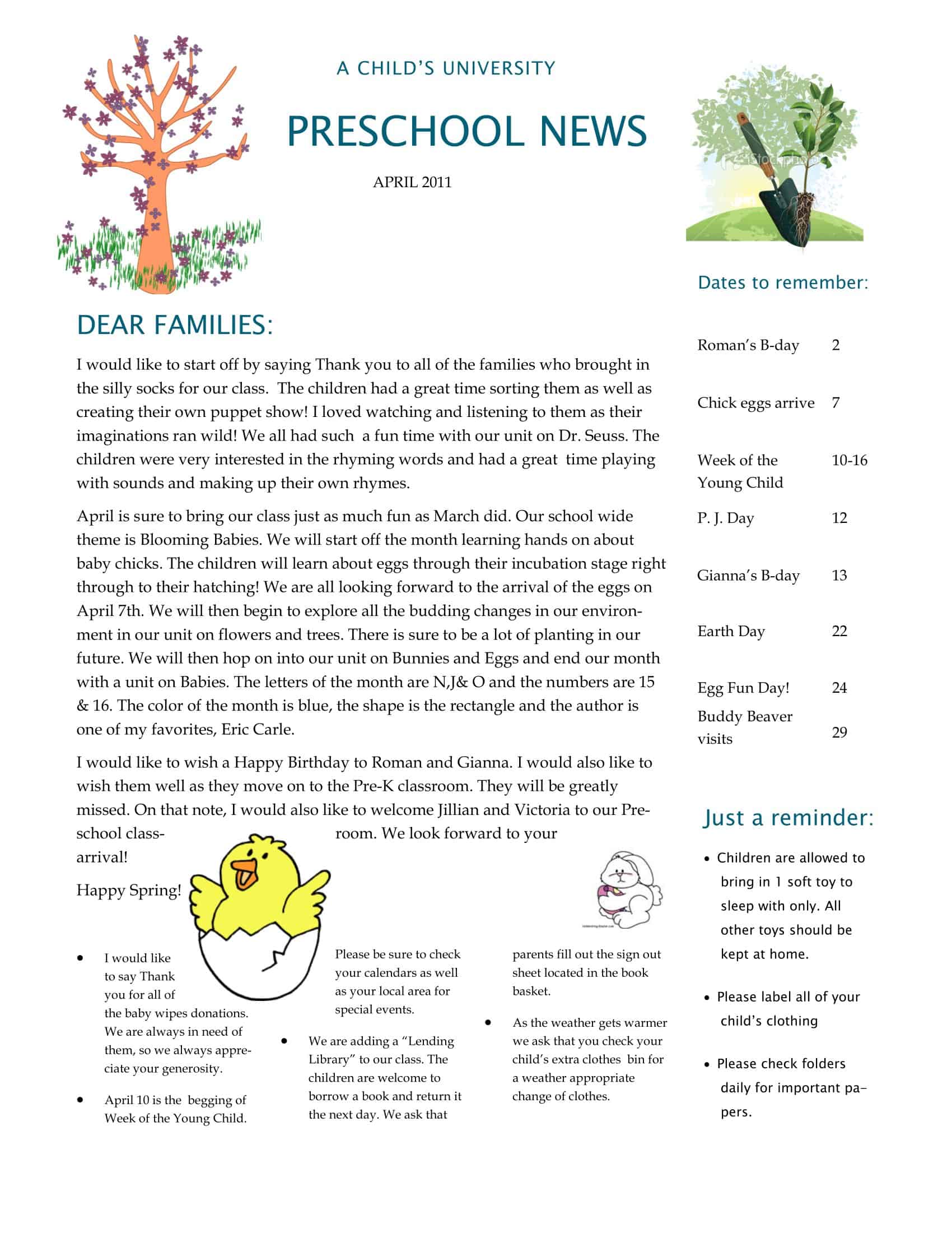 Sample PDF Preschool Newsletter Sample PDF Preschool Newsletter