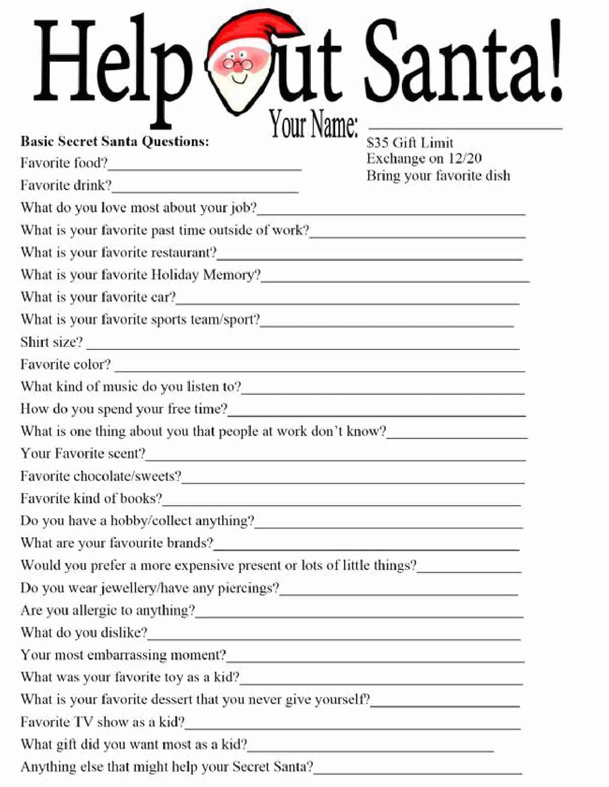 Free Secret Santa Questionnaire Printable Template PDF Free Secret Santa Questionnaire Printable Template PDF