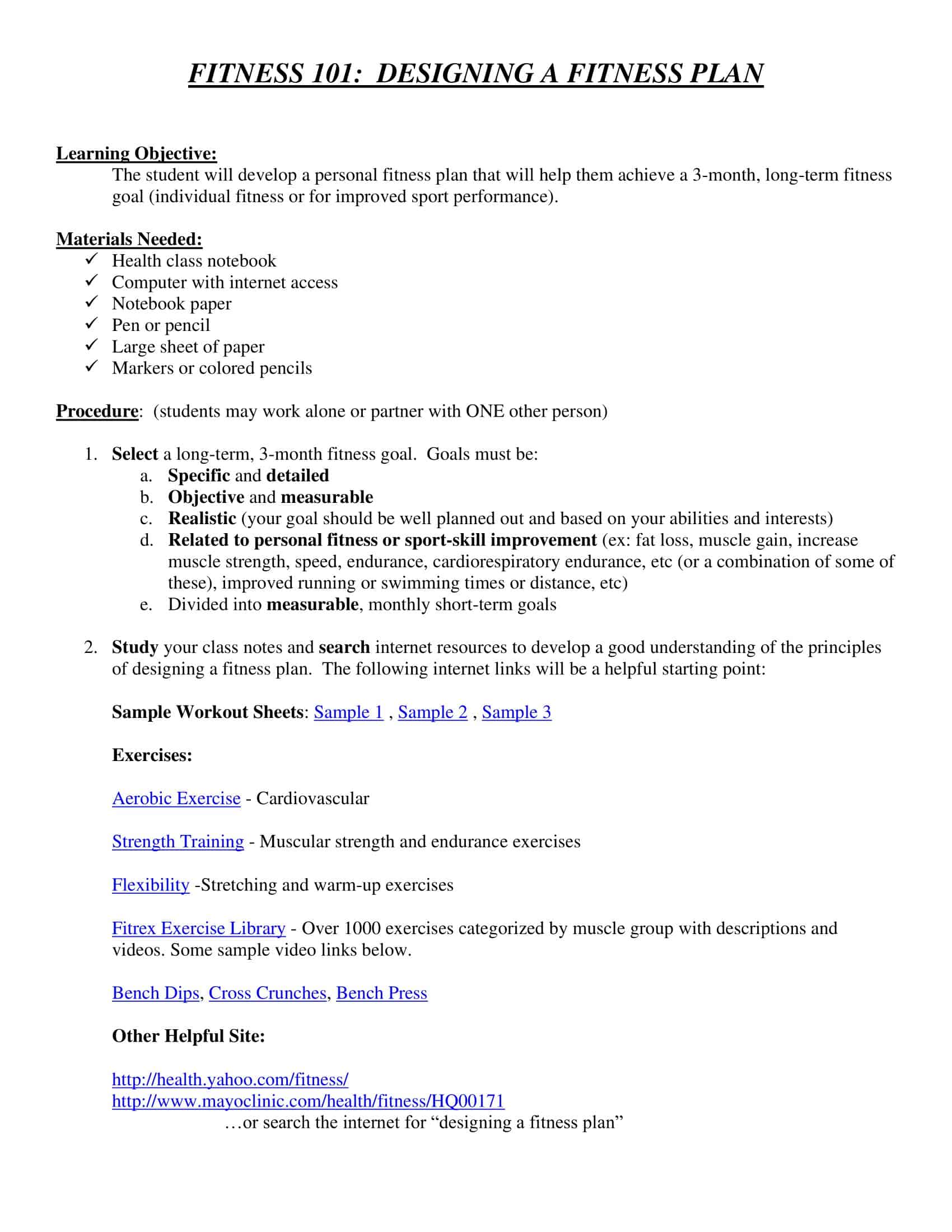 Sample exercise chart template download Sample exercise chart template download