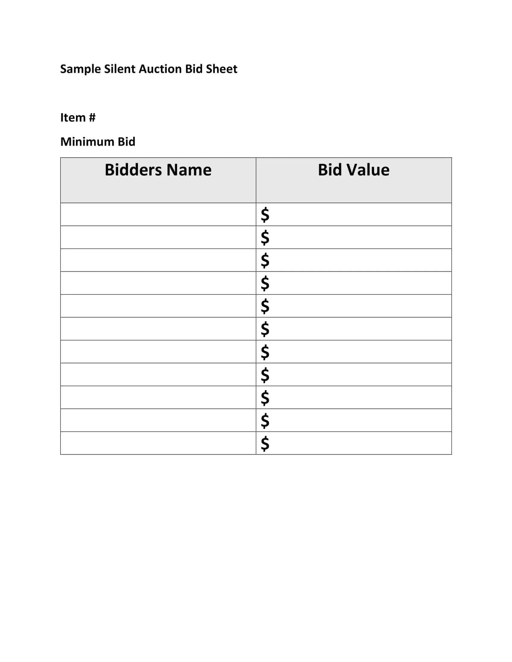 Silent Auction Bid Sheet Excel Format Silent Auction Bid Sheet Excel Format