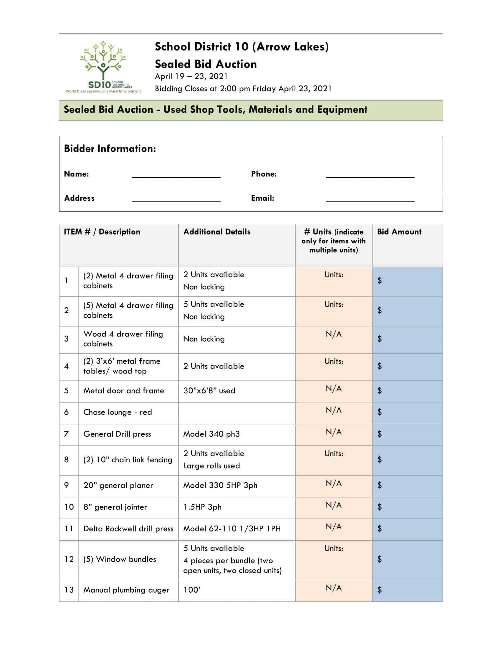 Silent Auction Bid Sheet PDF Silent Auction Bid Sheet PDF