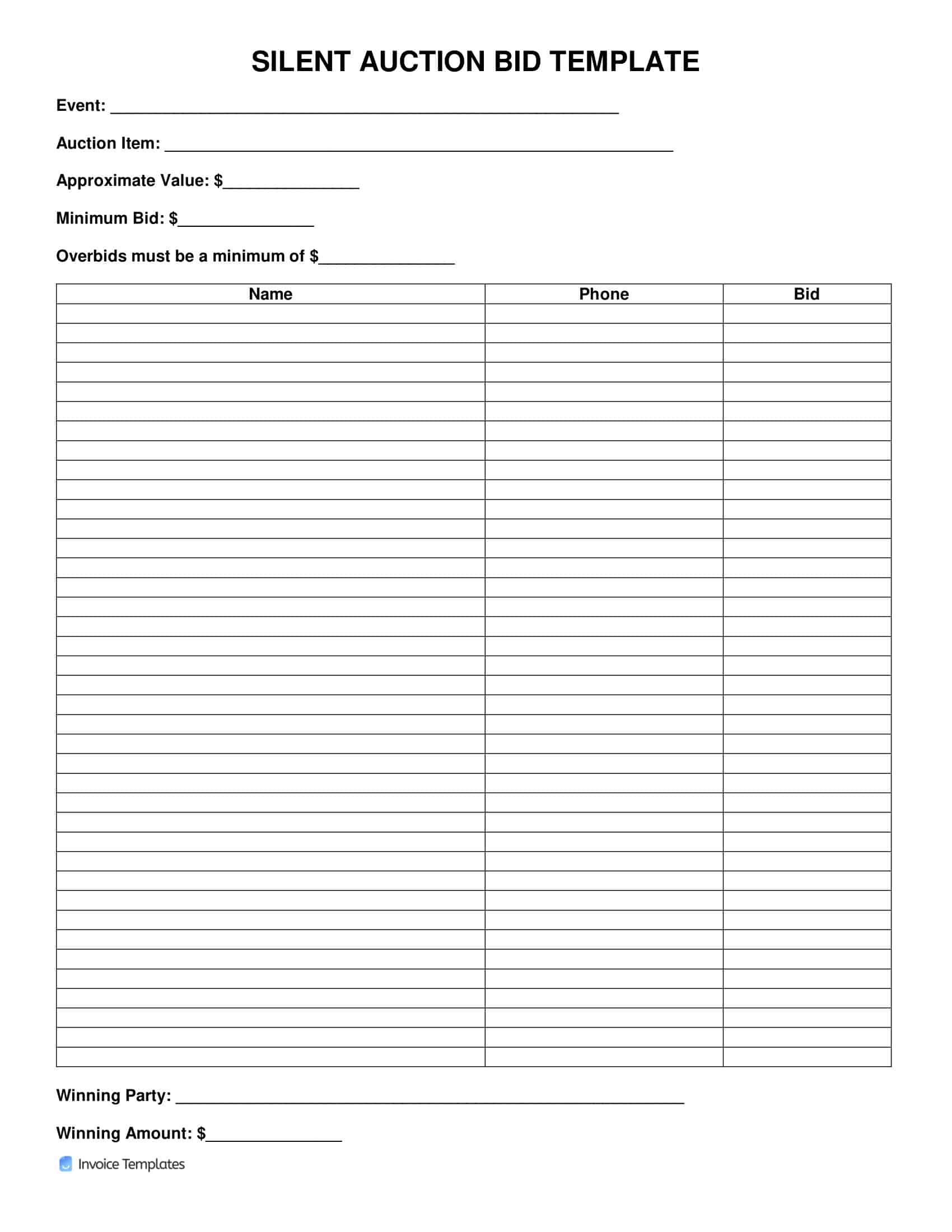 Free Printable Silent Auction Bid Sheet Templates PDF Examples Ideas Free Printable Silent Auction Bid Sheet Templates PDF Examples Ideas