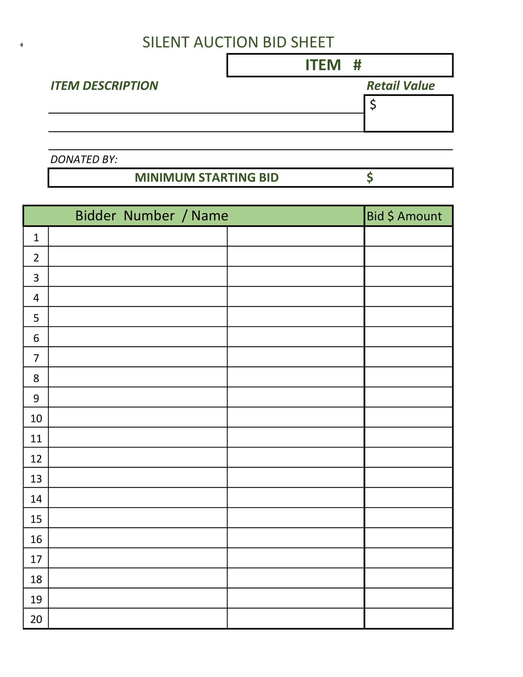 Customize Bid Sheet Free Printable Customize Bid Sheet Free Printable