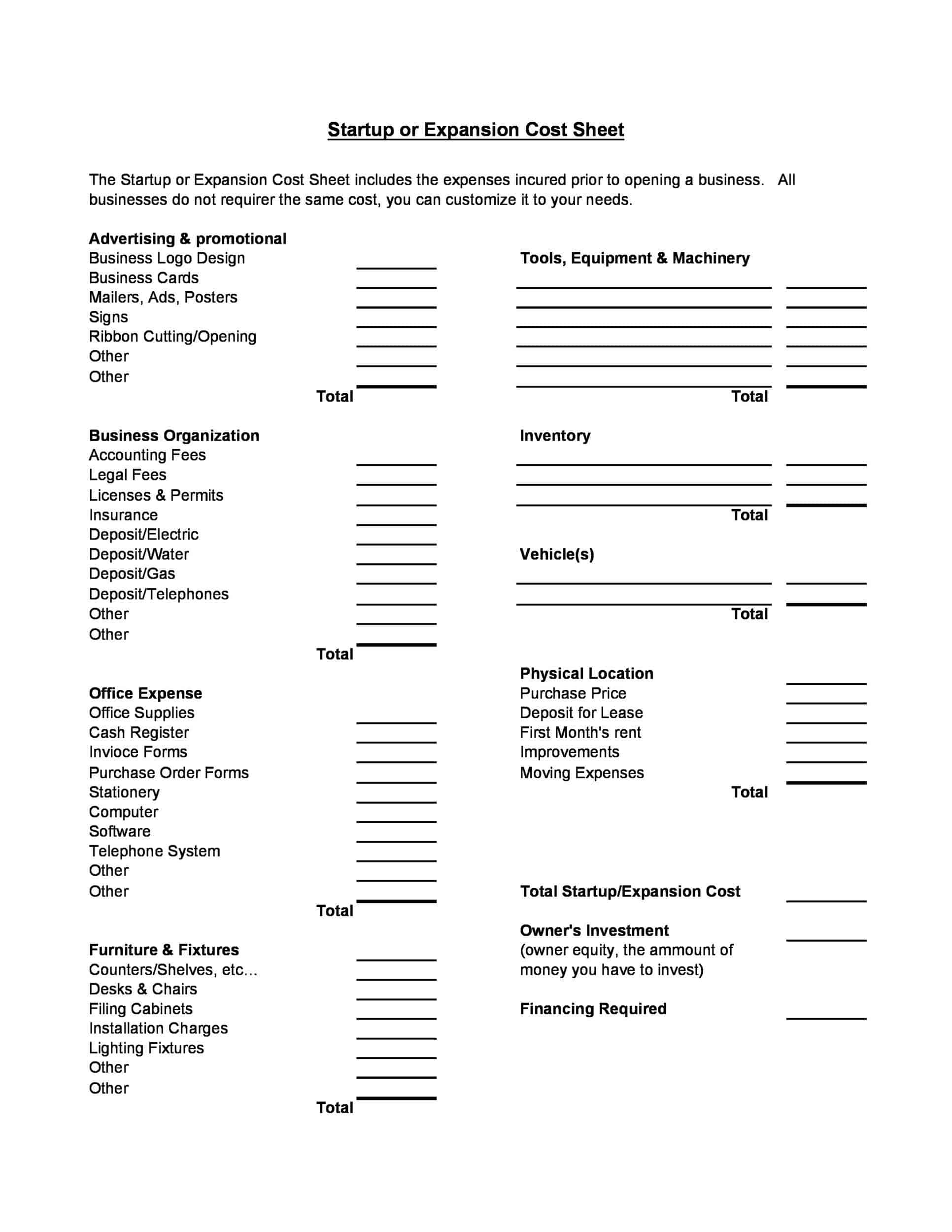 Startup Budget Blank Template Startup Budget Blank Template