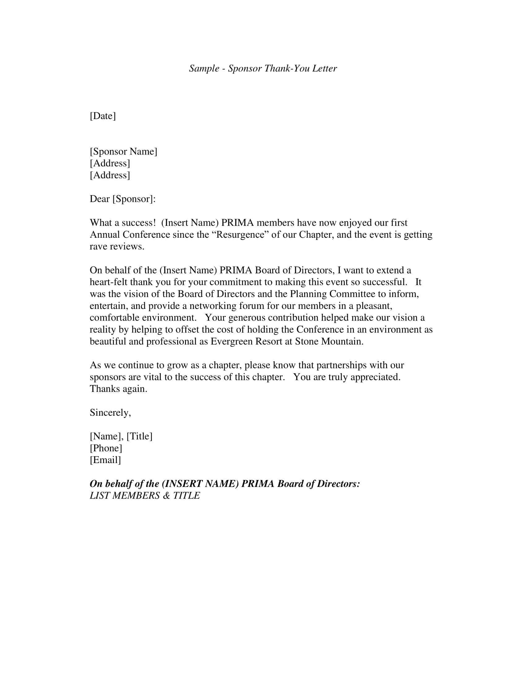 Thank You Letter Template Sample Thank You Letter Template Sample