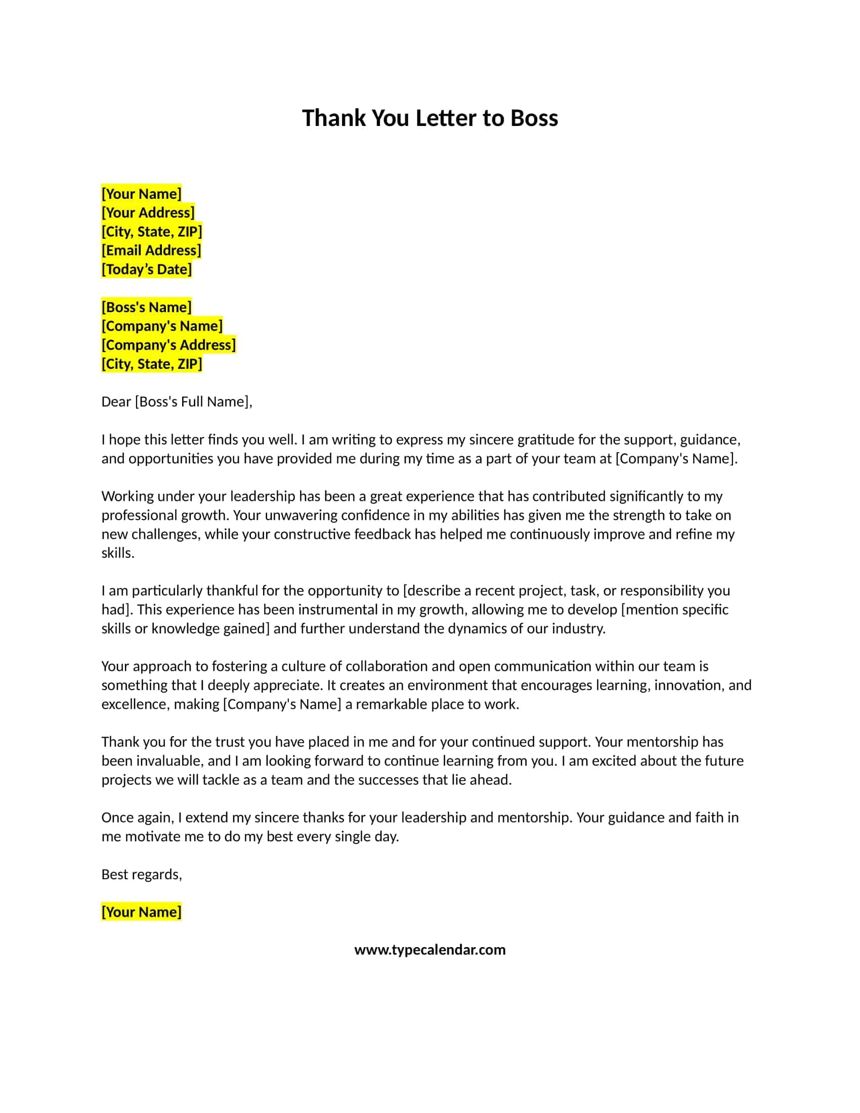 Thank You Letter to Boss Thank You Letter to Boss