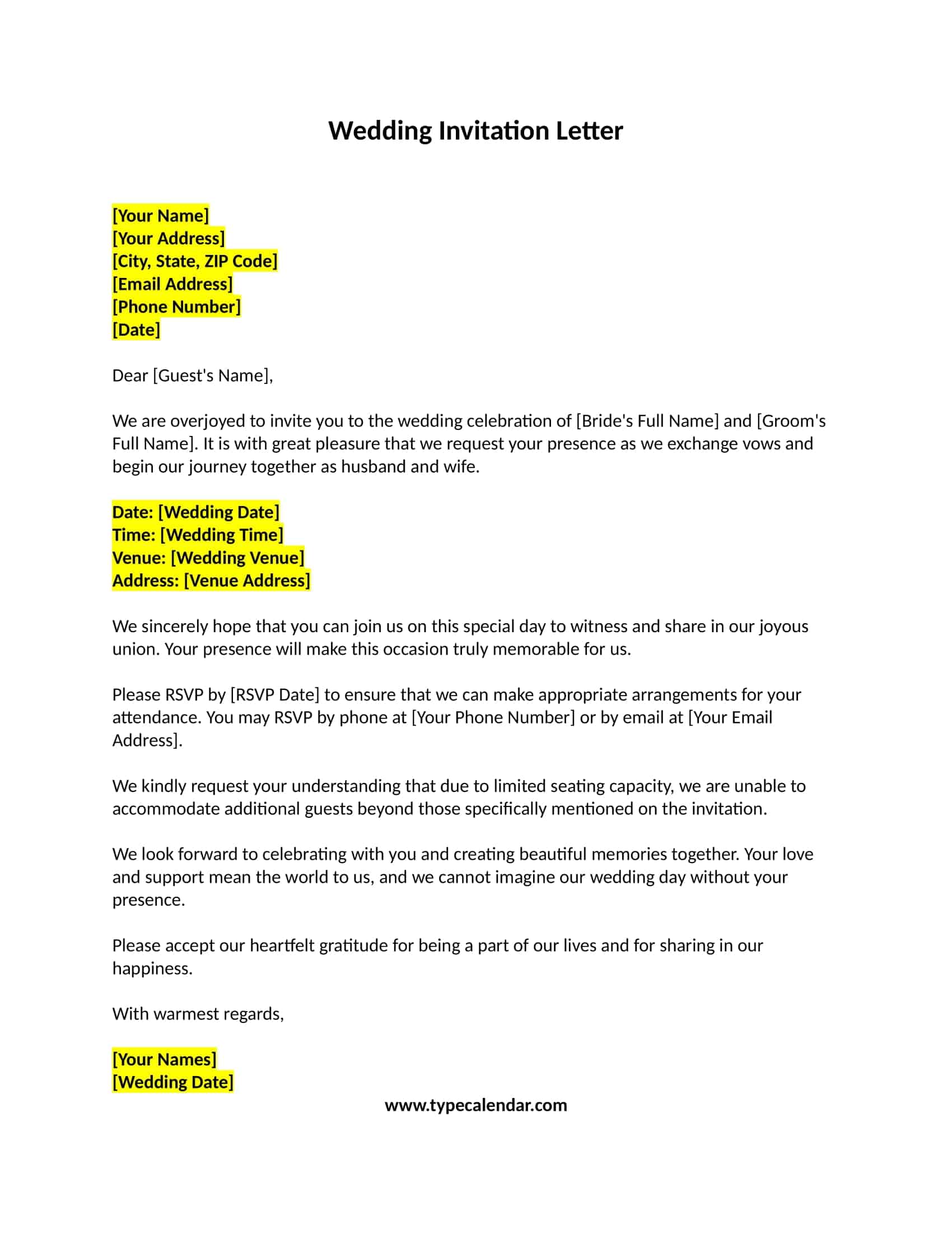 Wedding Invitation Letter Wedding Invitation Letter