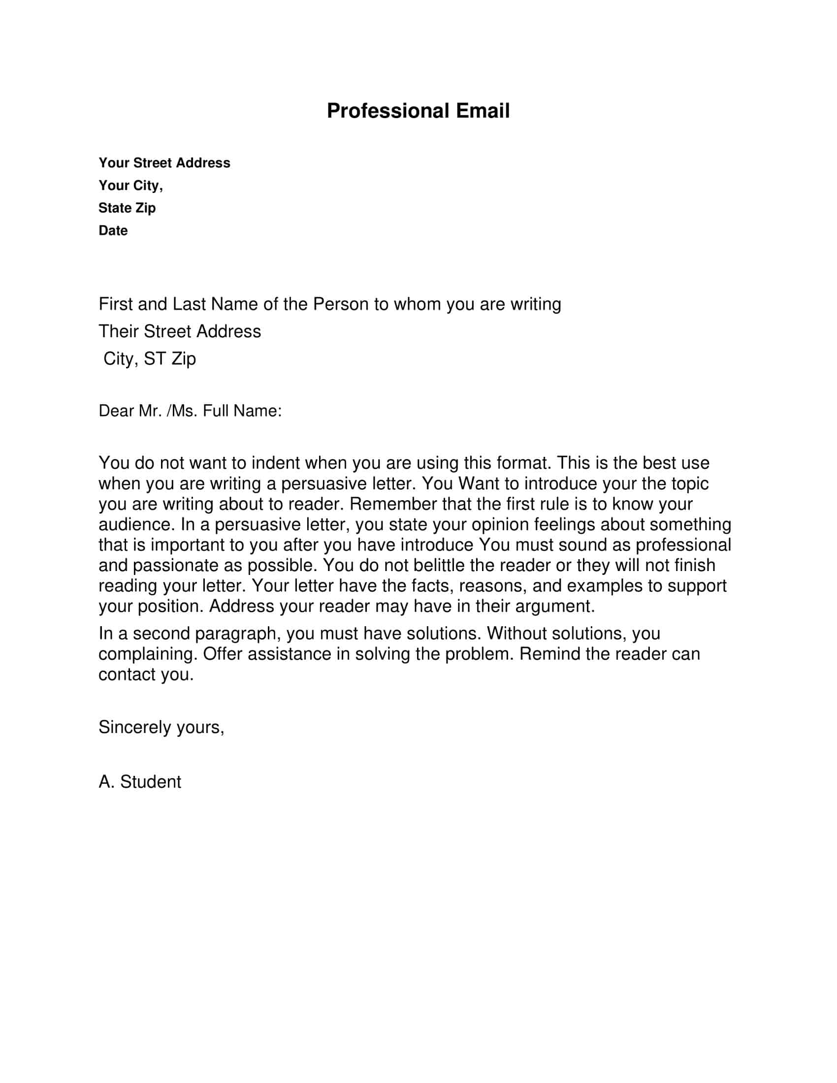 Well formatted professional email example Well formatted professional email example