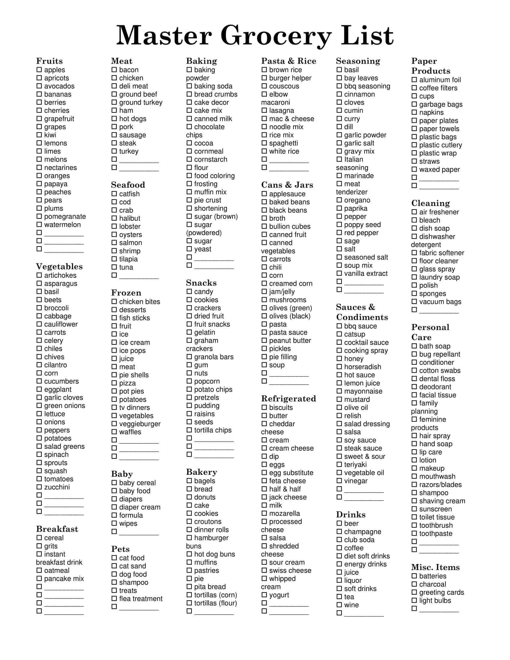 Word Master Grocery List printable form Word Master Grocery List printable form