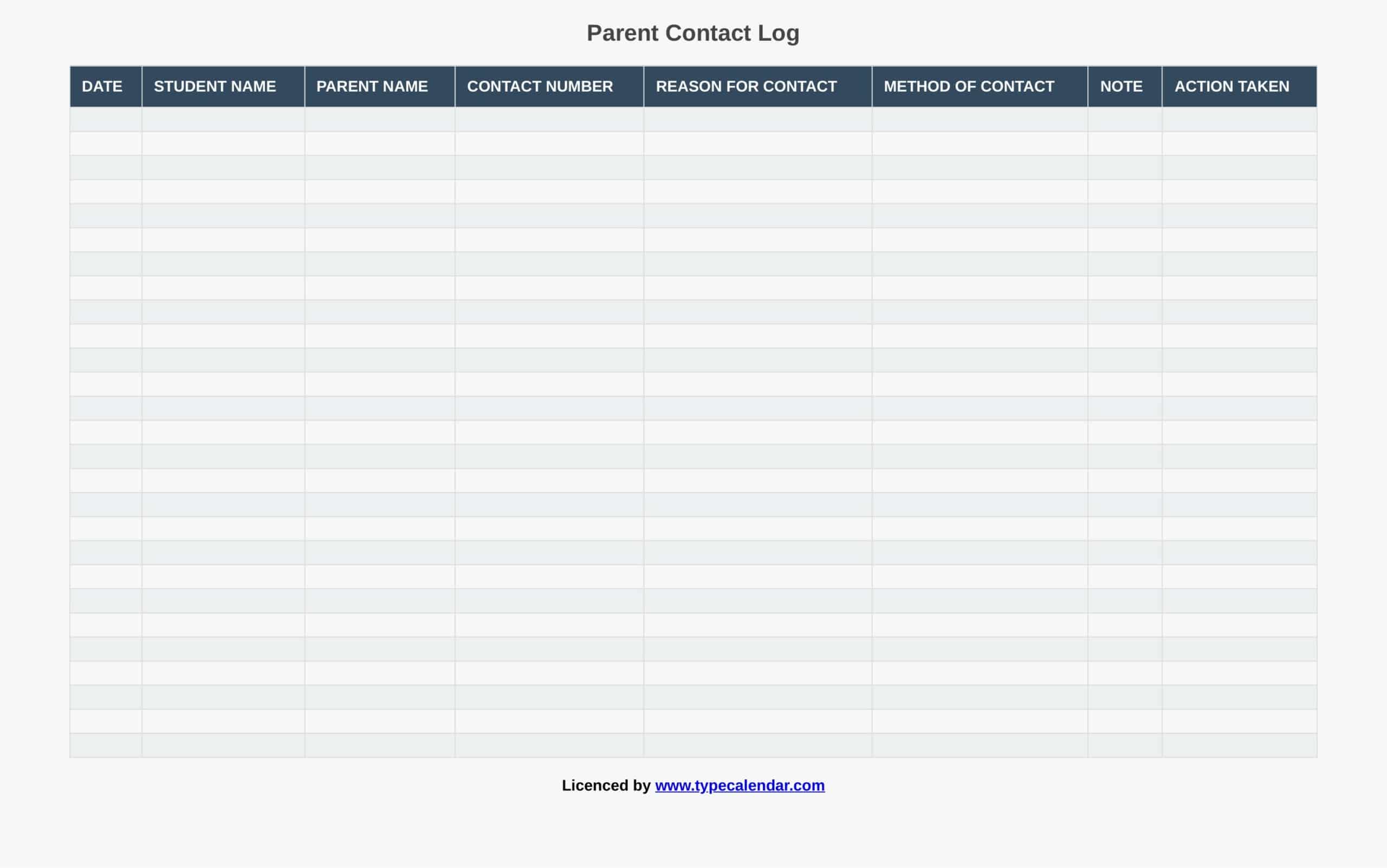 Word Parent Contact Log Word Parent Contact Log