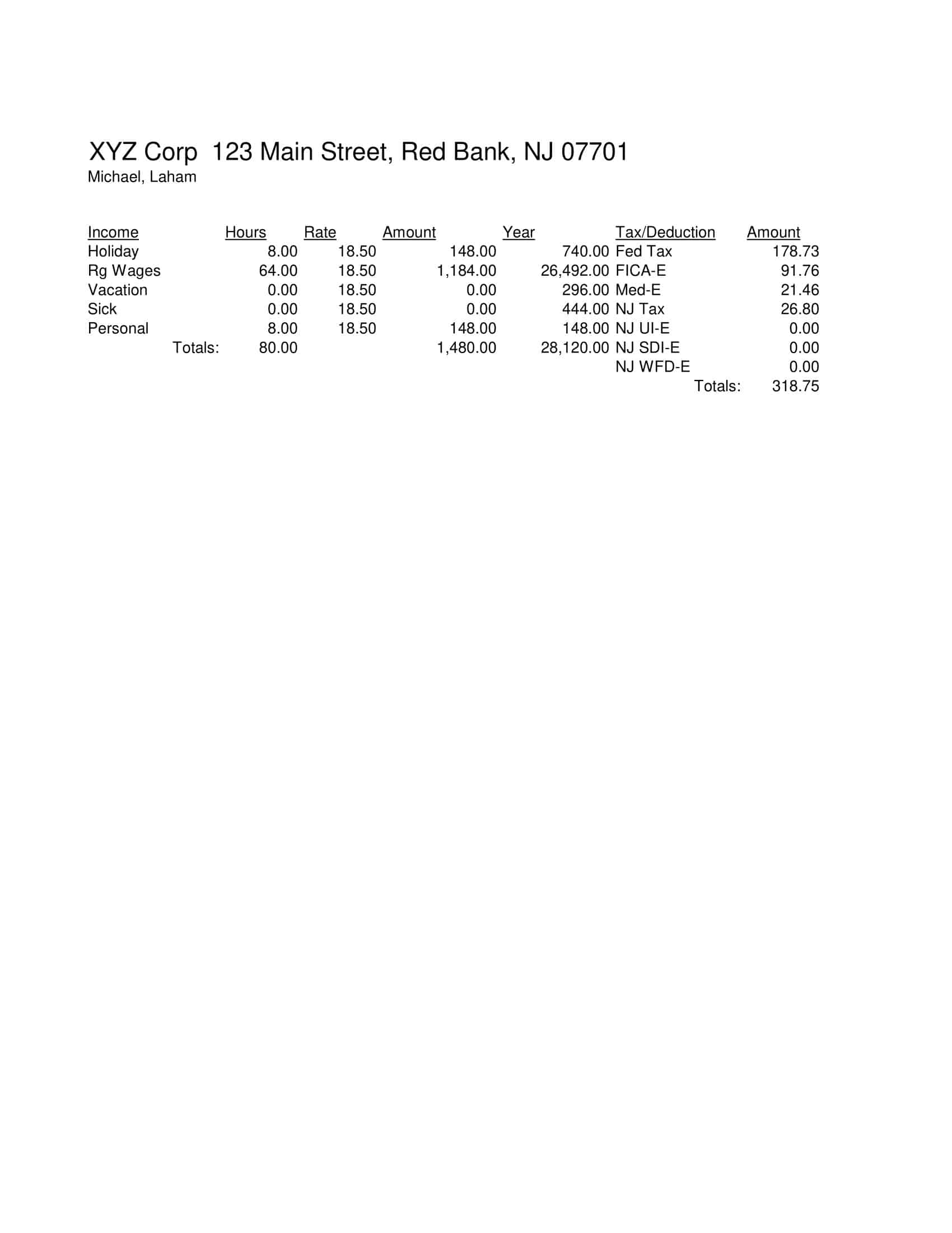 Word Pay Stub Template Word Pay Stub Template