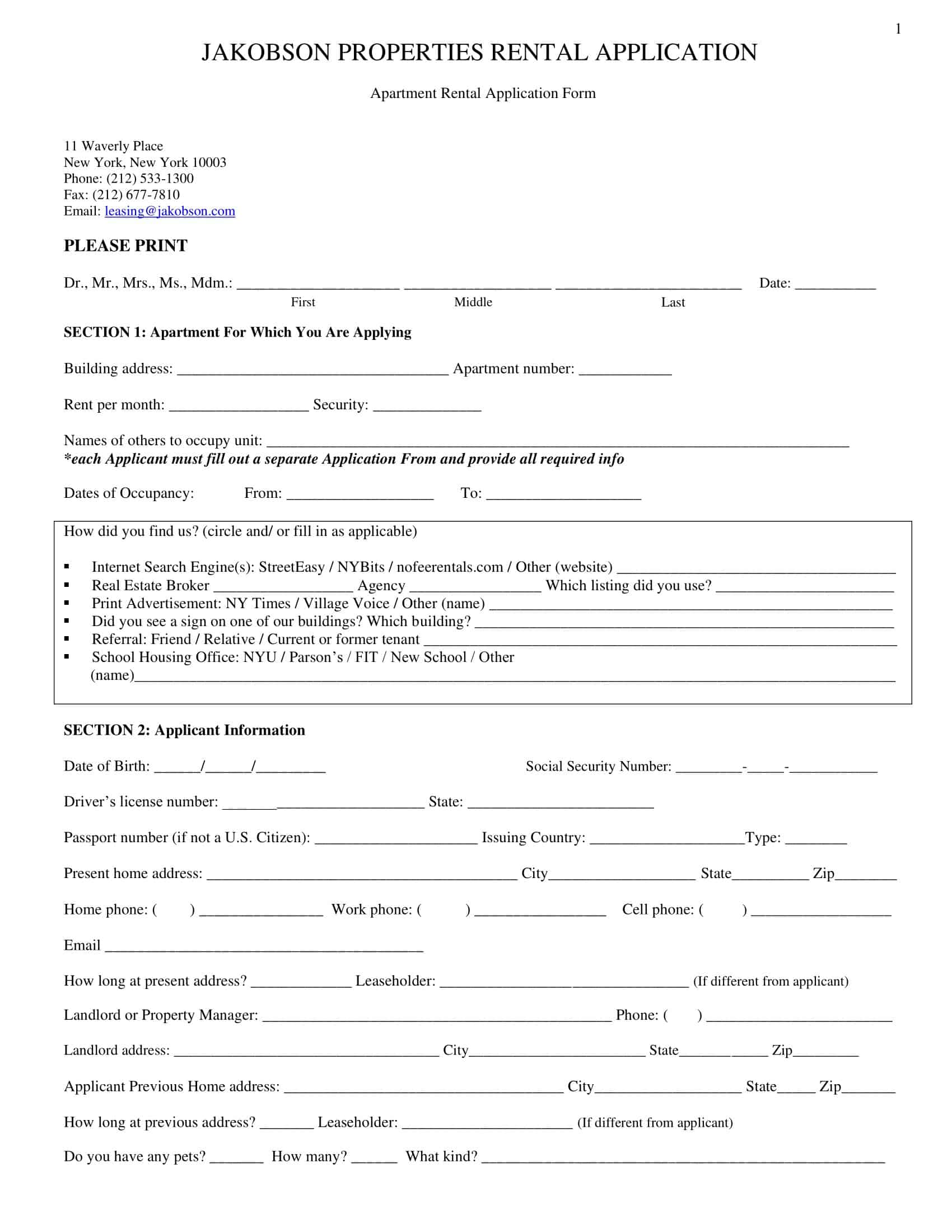 Word Rental Application Form Free Word Rental Application Form Free