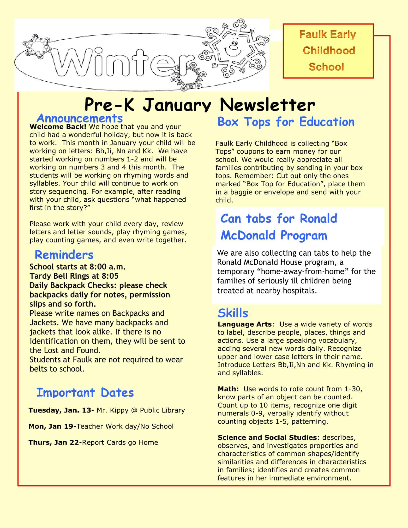 Word Sample Preschool Newsletter Word Sample Preschool Newsletter