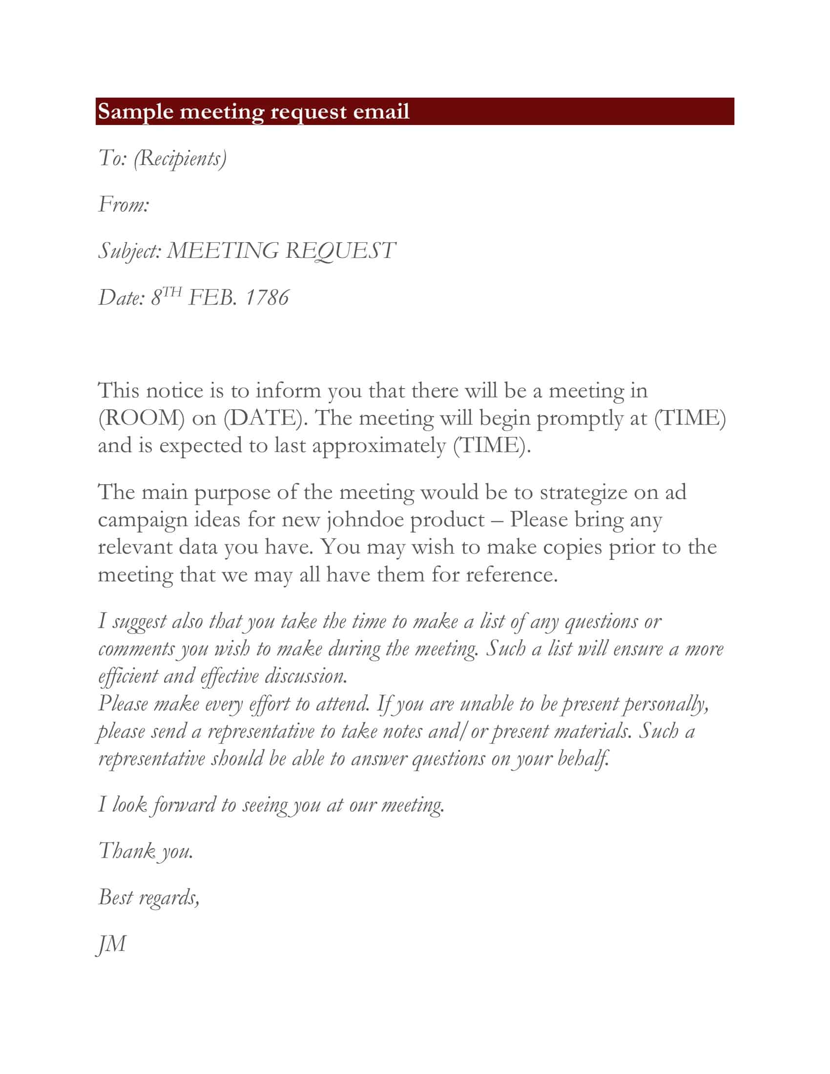 Free Printable Meeting Request Email Sample [PDF] Manager, Client ...