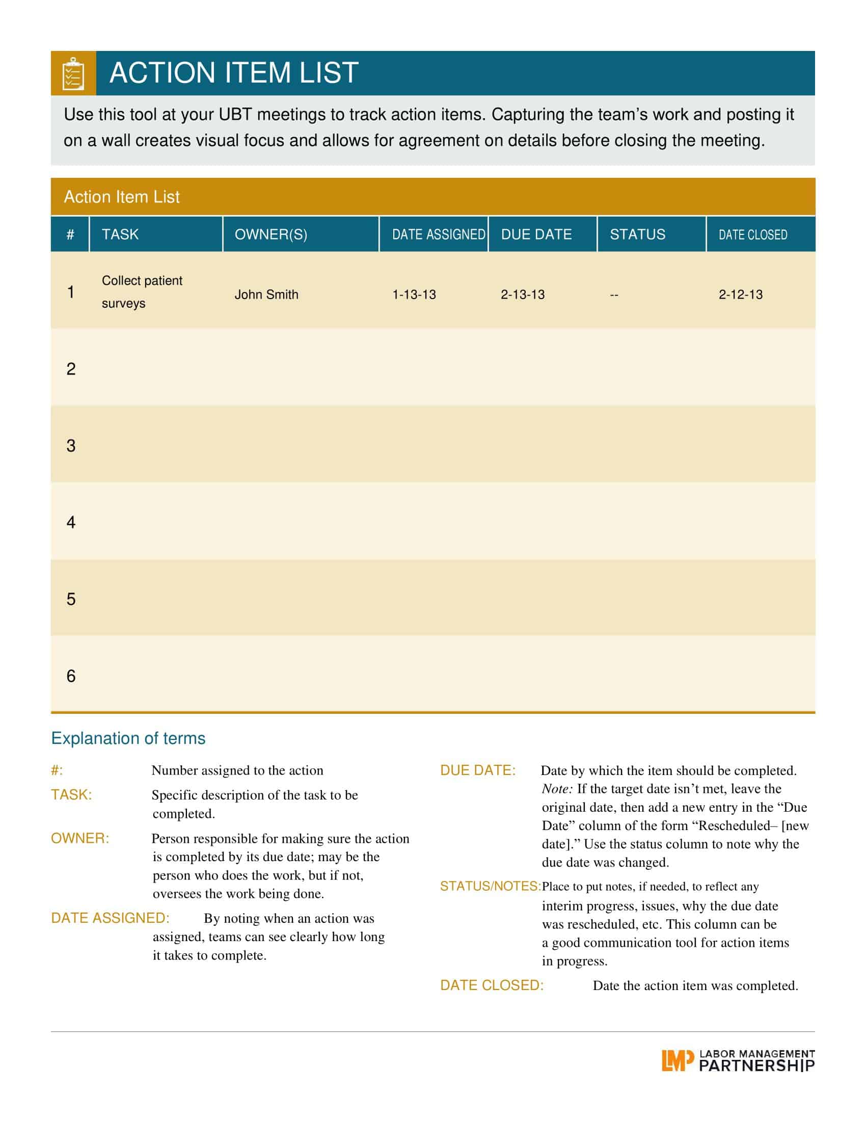 Free Printable Action Item Templates [Excel, Word] Meeting
