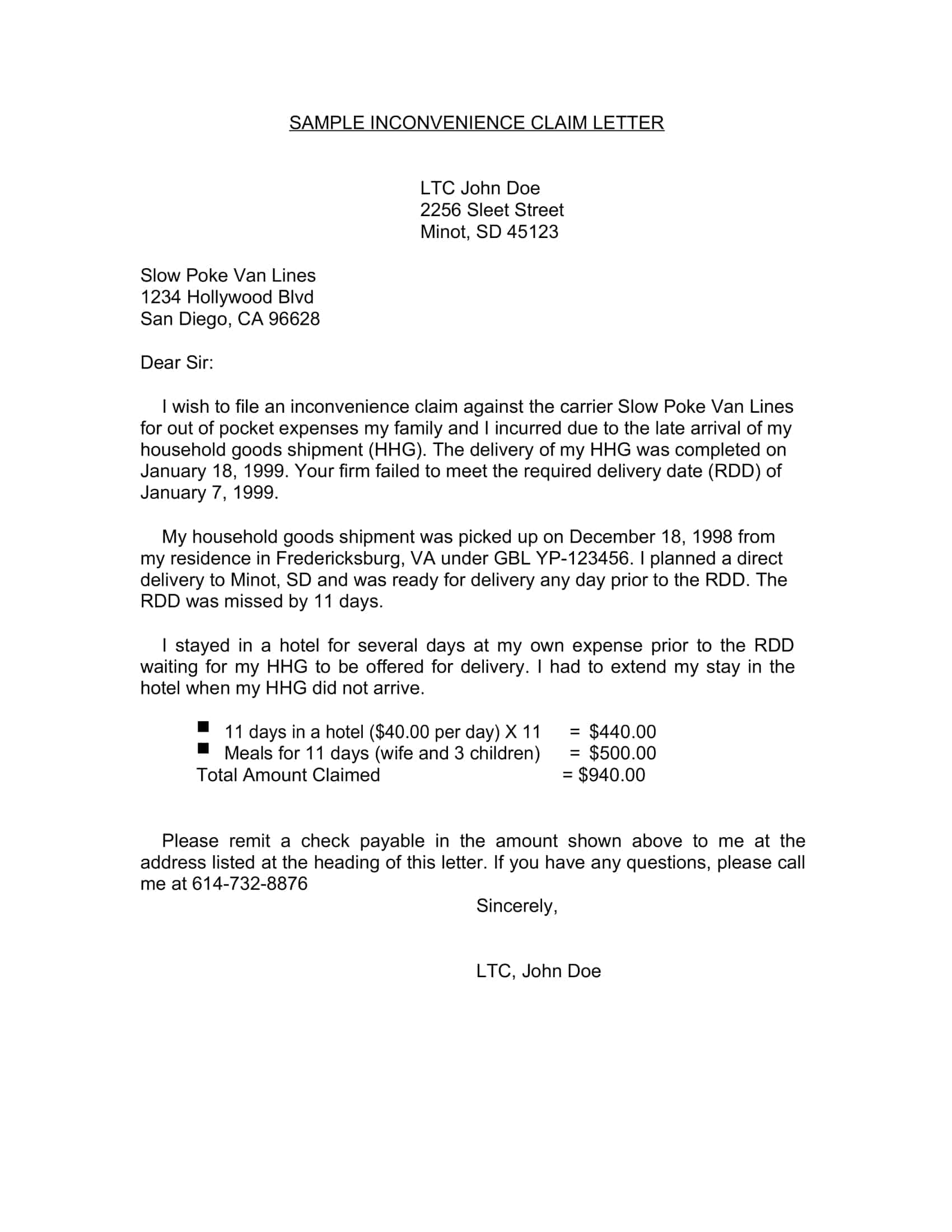 Free Printable Claim Letter Templates PDF Word Examples