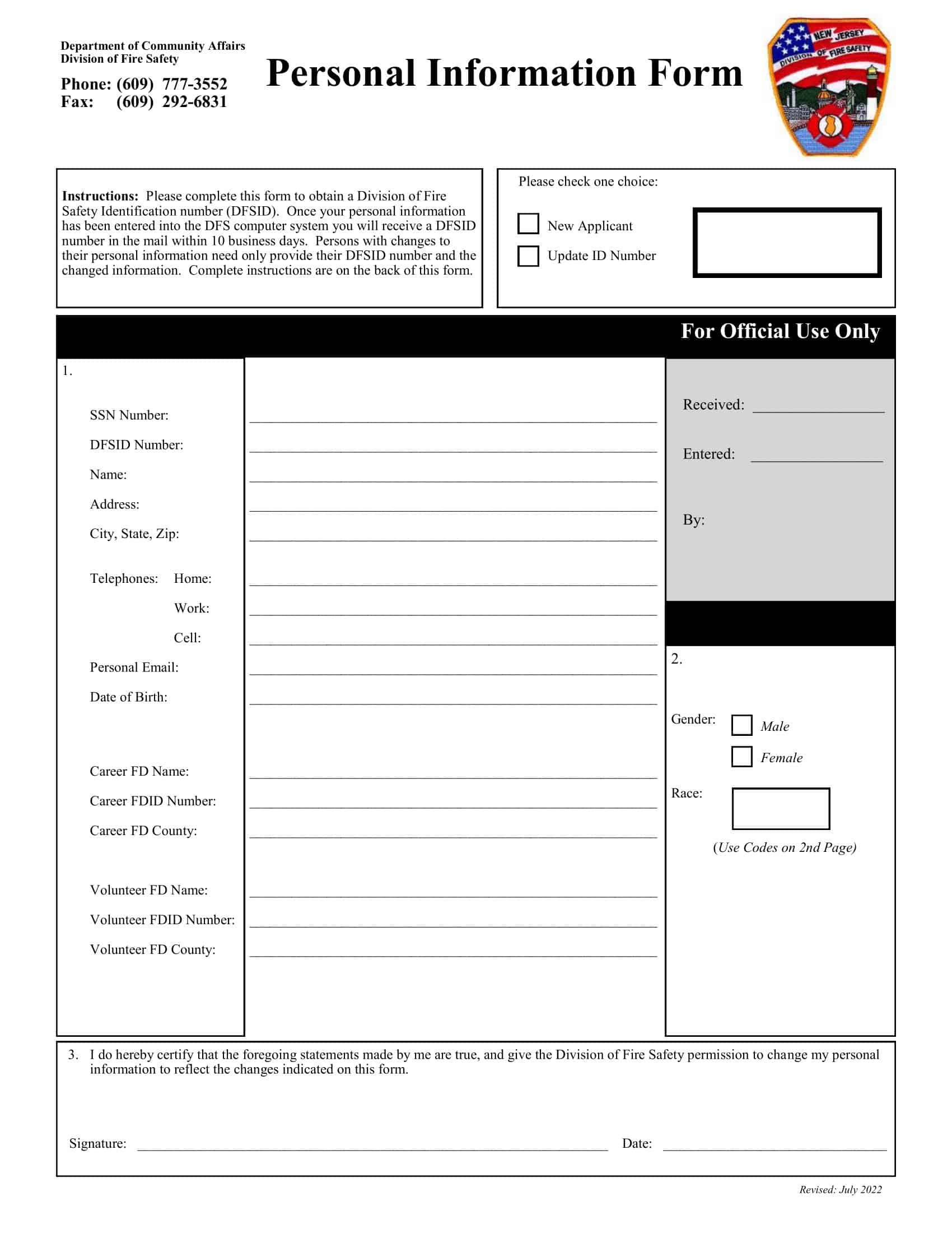 Free Printable Personal Information Form Templates PDF Word Basic
