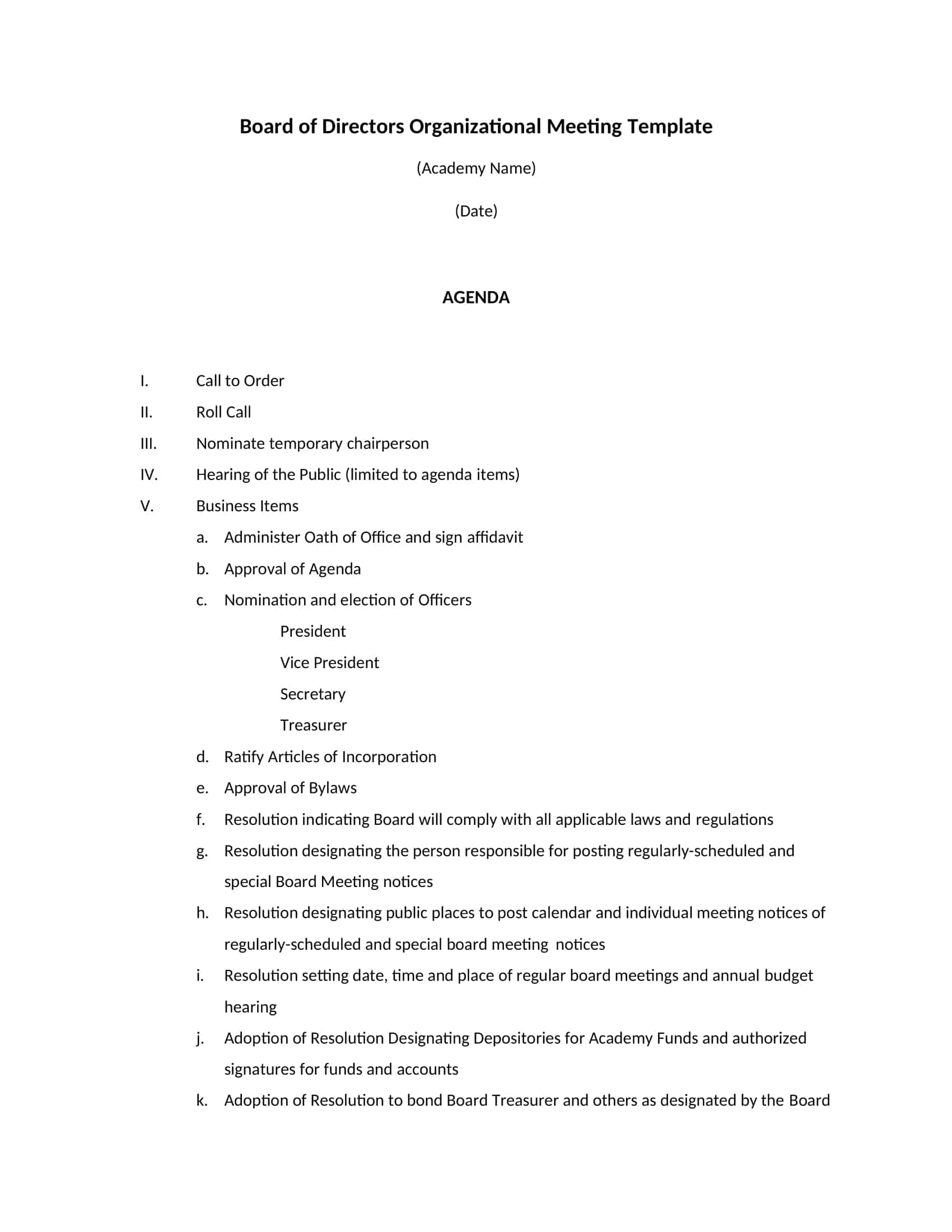 agenda of board meeting agenda of board meeting