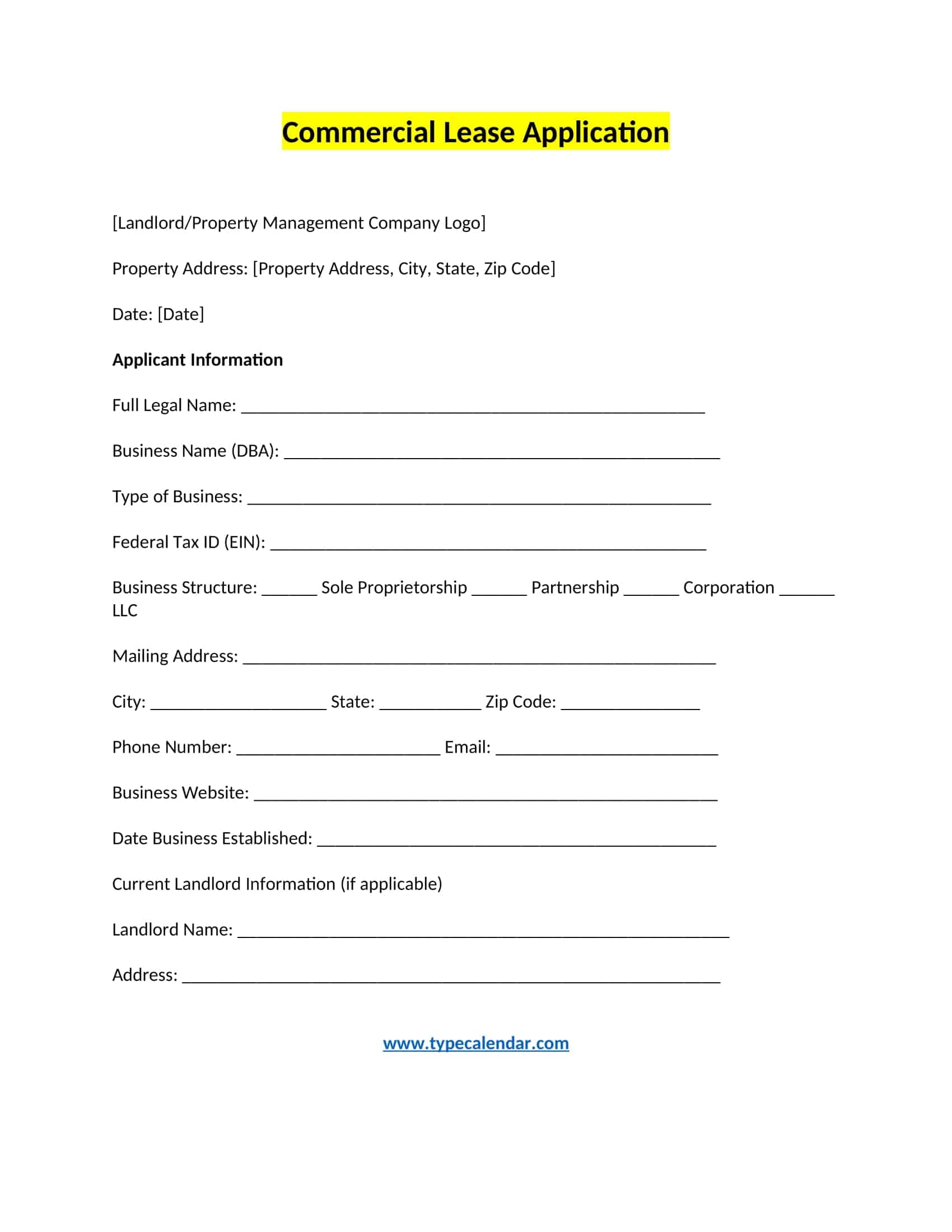 Free Printable Commercial Lease Application Templates Pdf Word Free Printable Commercial Lease Application Templates Pdf Word