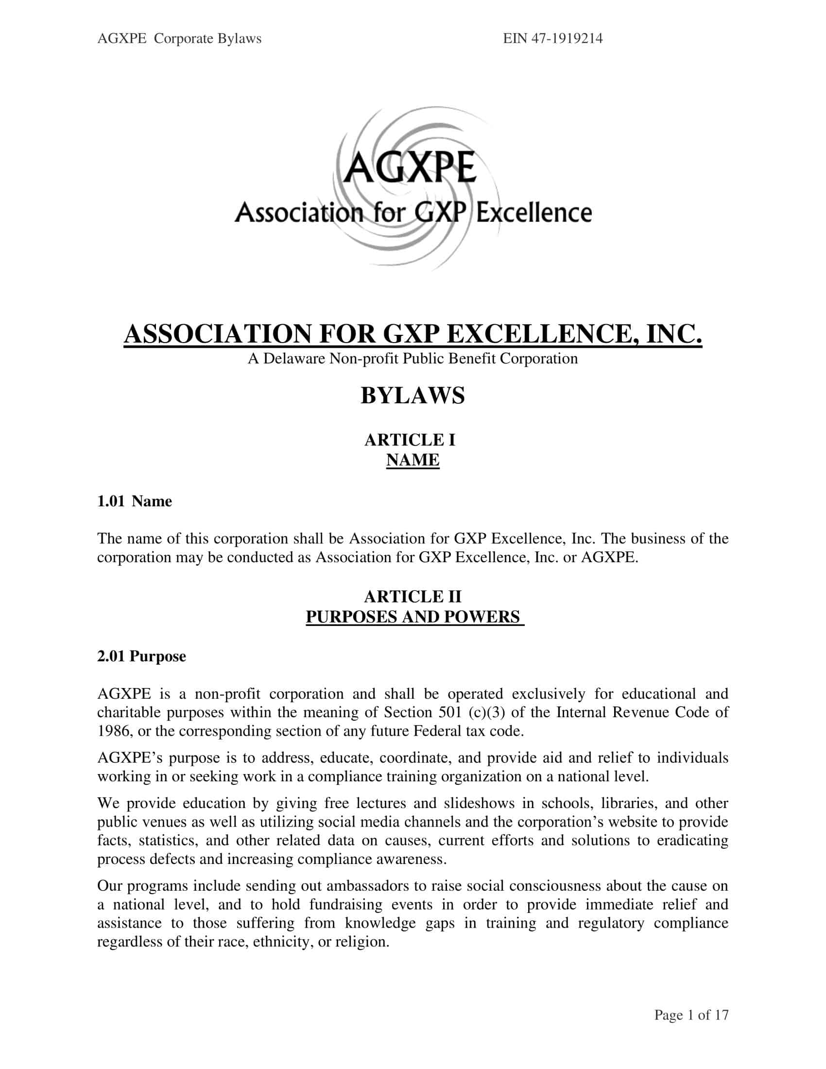 articles of corporation and bylaws articles of corporation and bylaws