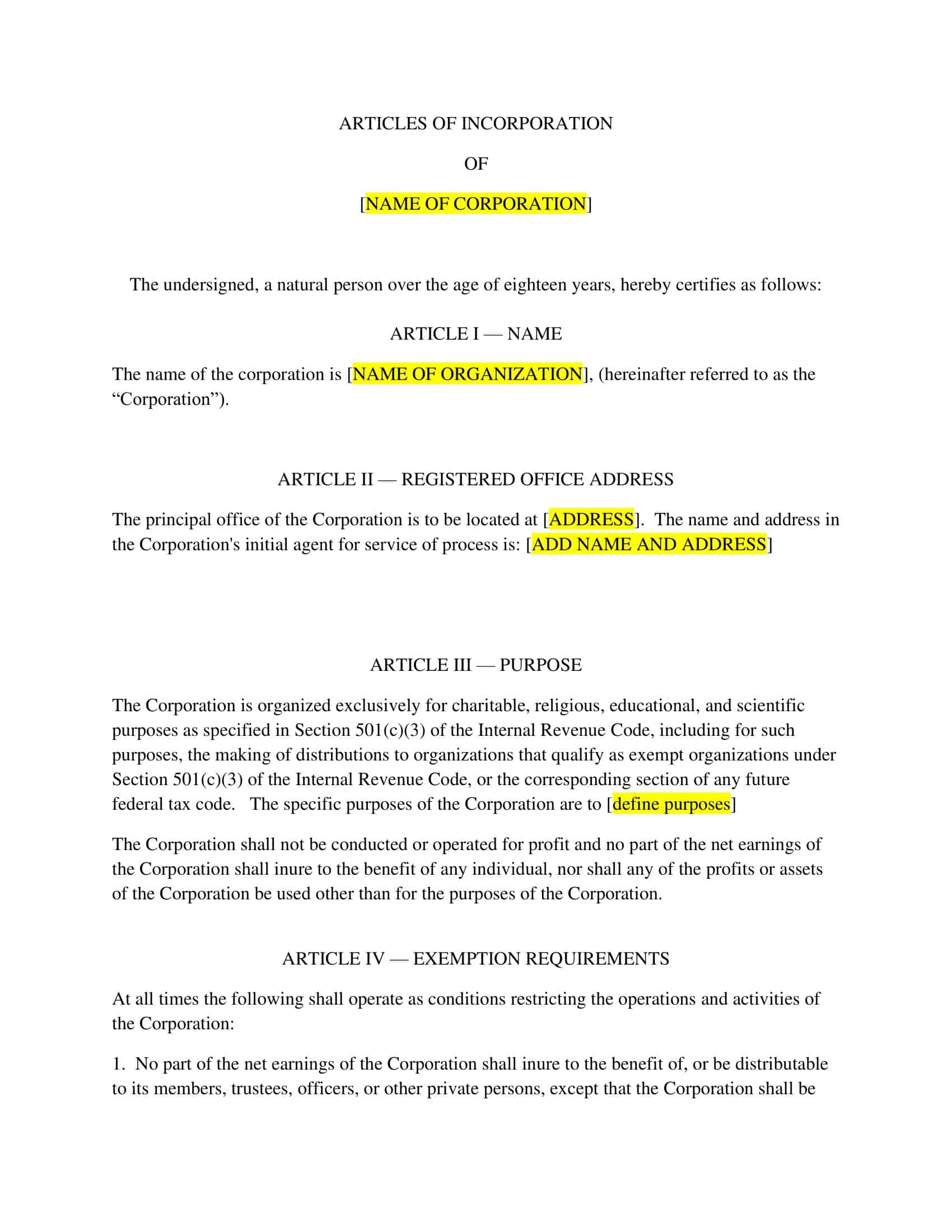 articles of incorporation florida articles of incorporation florida