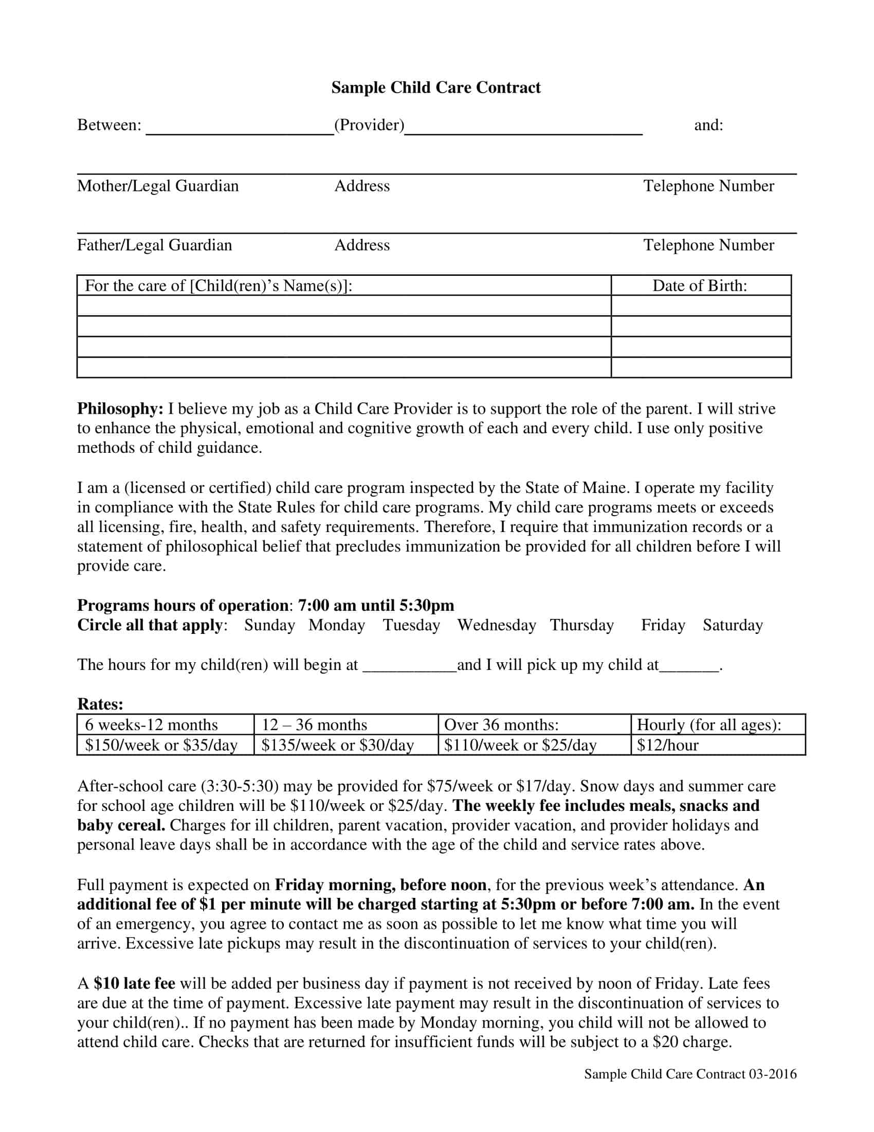 at home child care contract template at home child care contract template