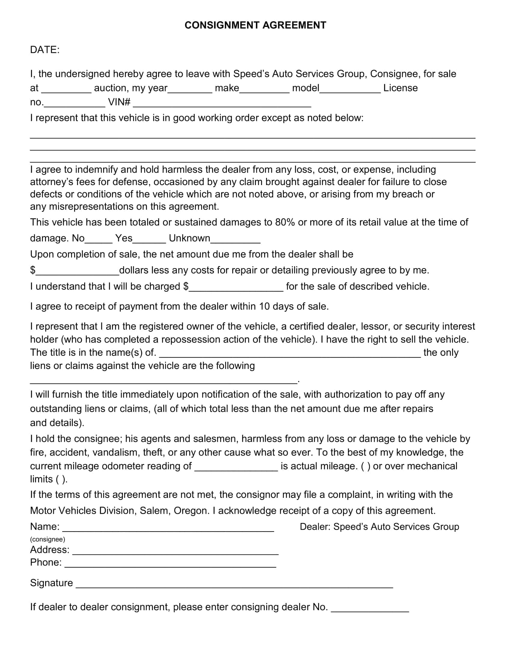 Free Printable Consignment Agreement Templates Word PDF Free Printable Consignment Agreement Templates Word PDF