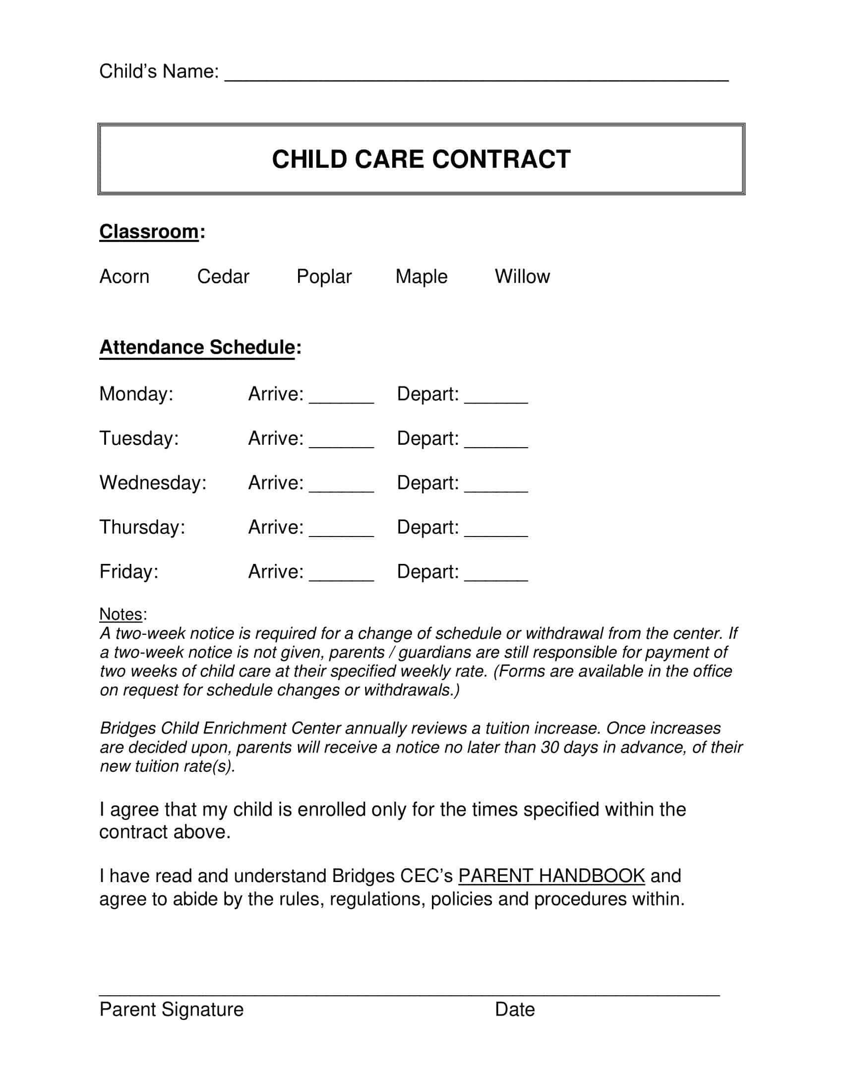 Free Printable Daycare Contract Templates PDF Sample Free Printable Daycare Contract Templates PDF Sample