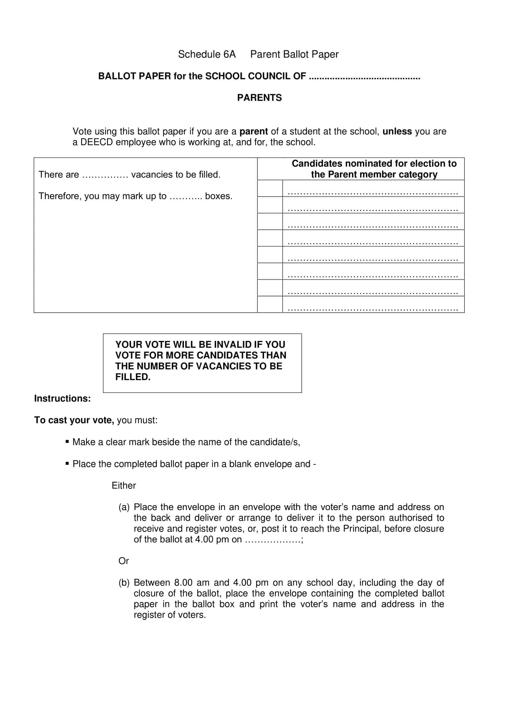 Free Printable Ballot Templates [Word, PDF] Sample Voting