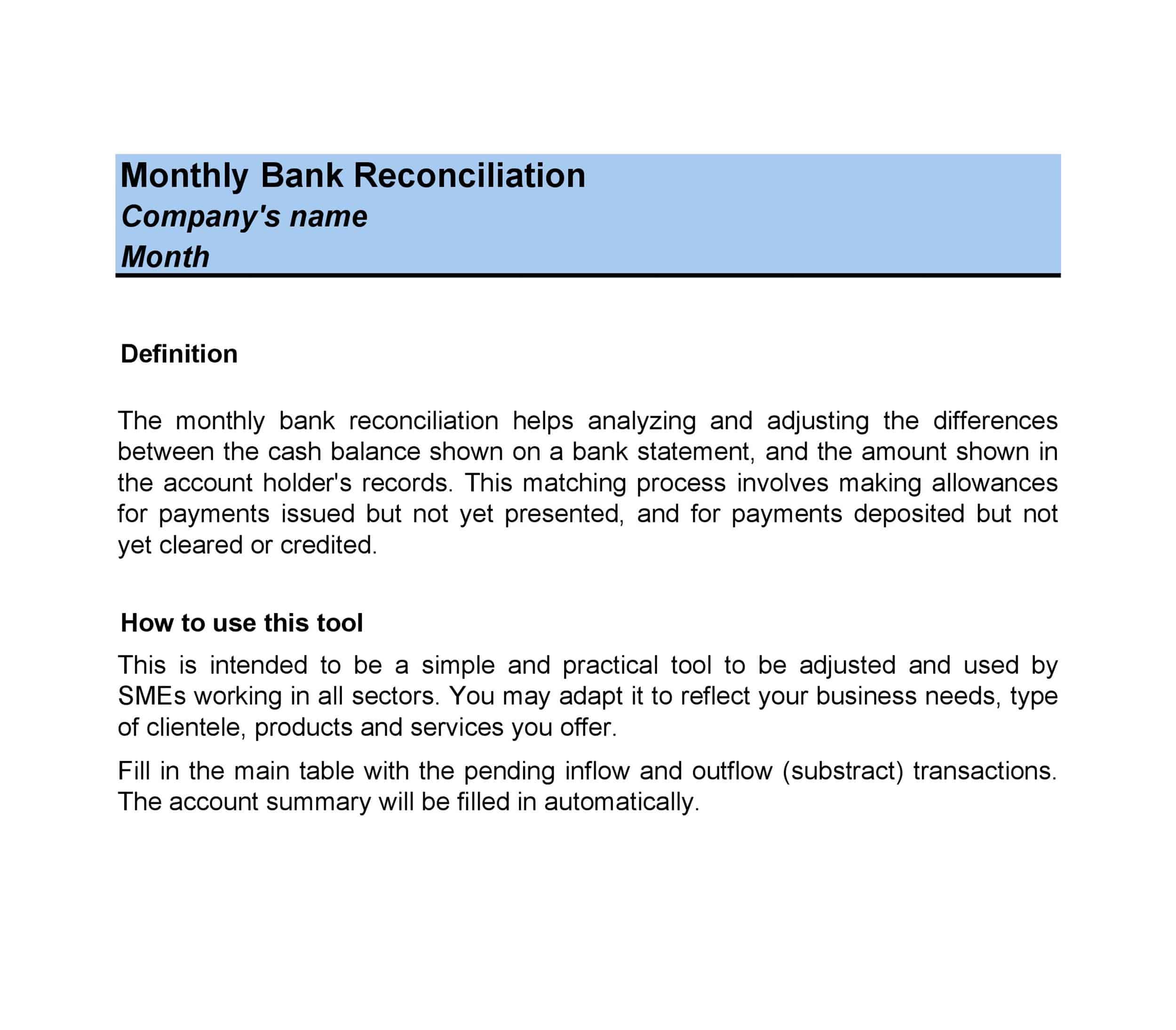 bank reconciliation report template bank reconciliation report template