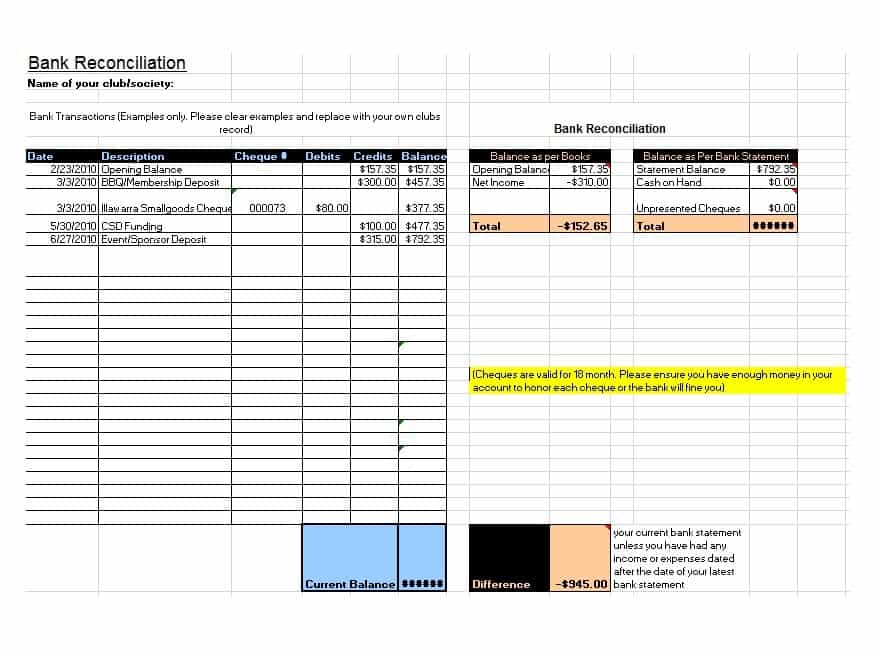 Free Printable Bank Reconciliation Templates