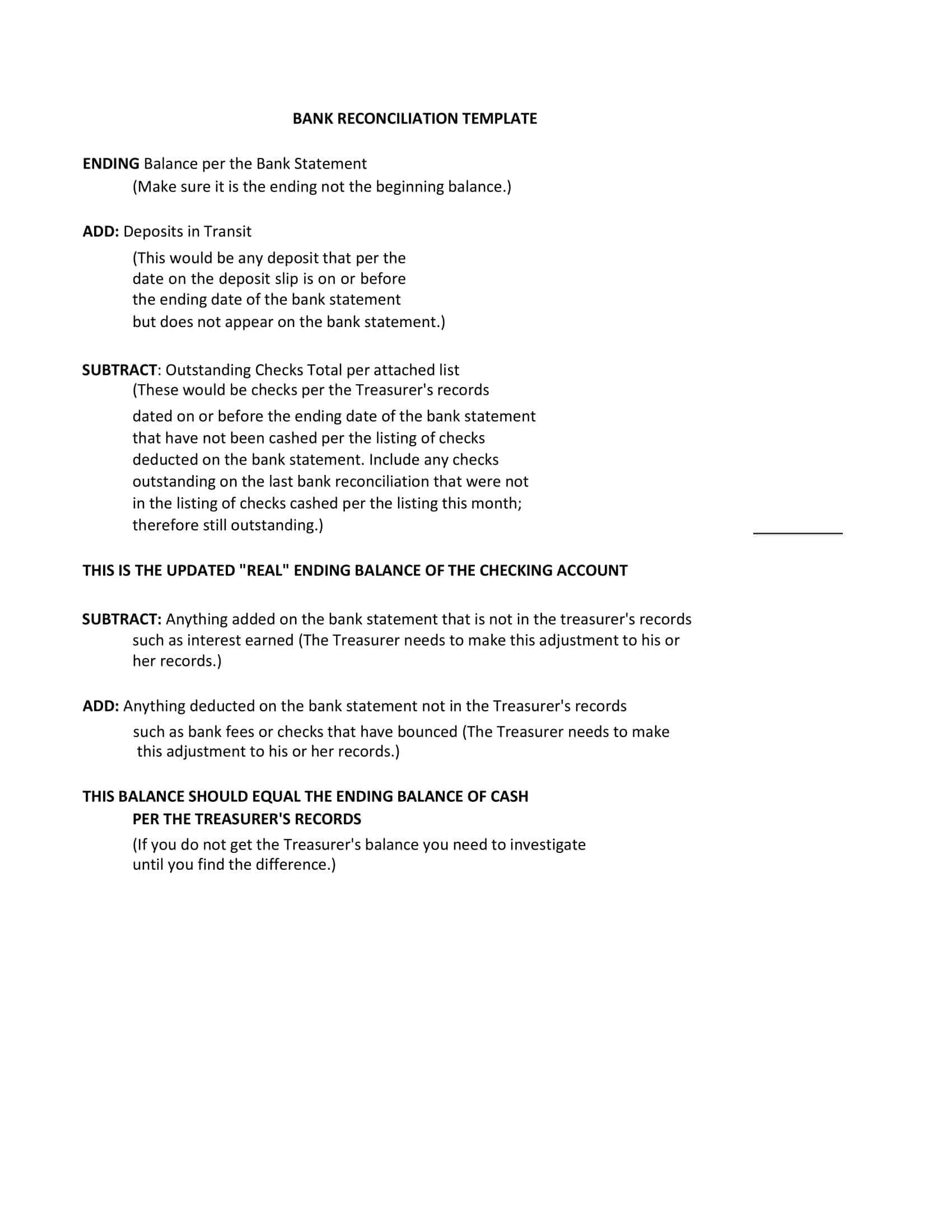 basic bank reconciliation template basic bank reconciliation template
