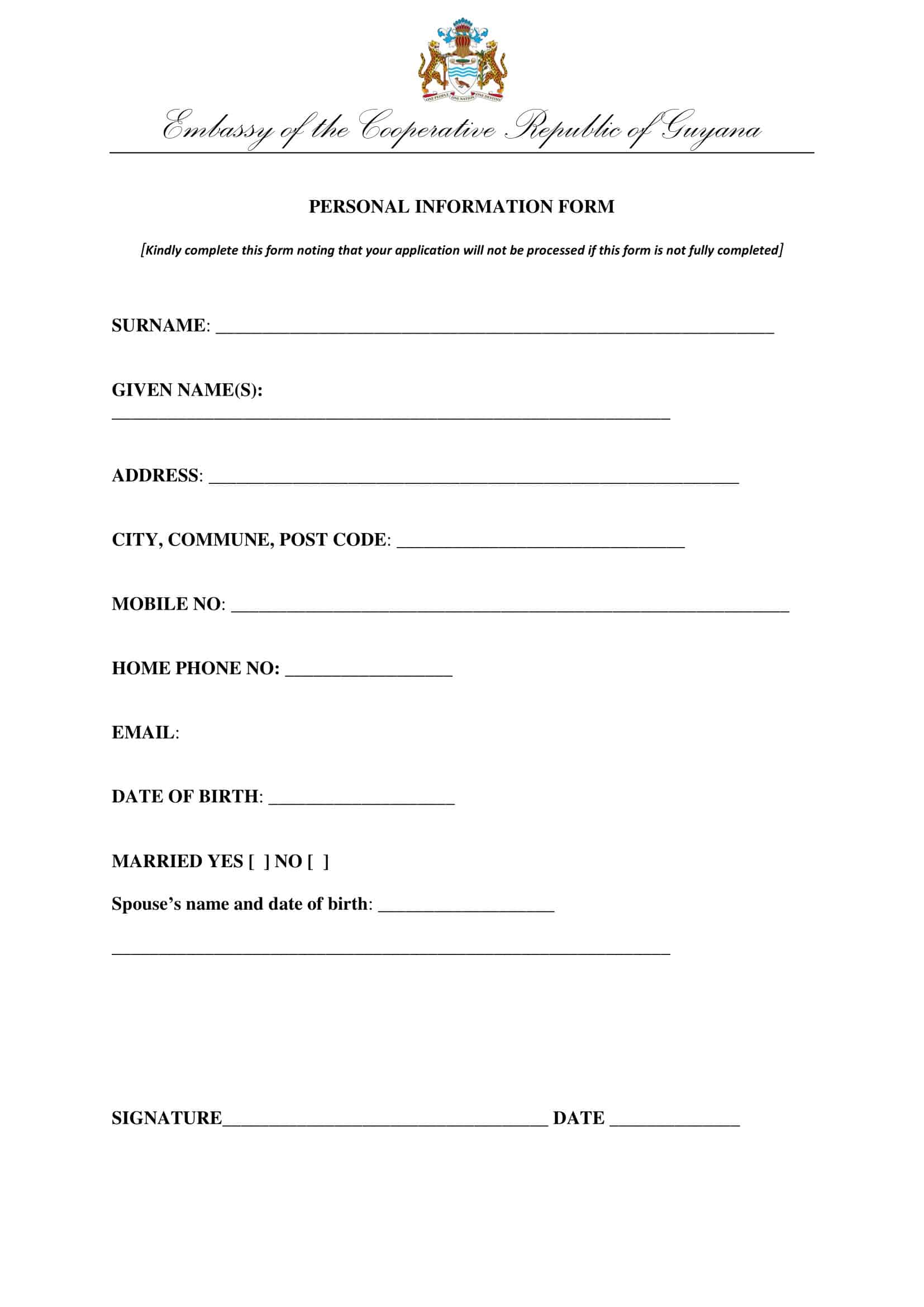 Free Printable Personal Information Form Templates [PDF, Word] Basic