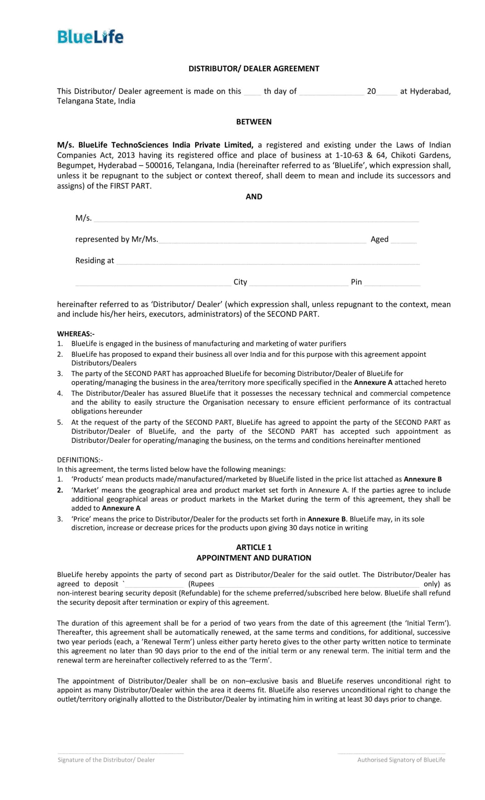 Free Printable Distribution Agreement Templates [Word, PDF] Simple
