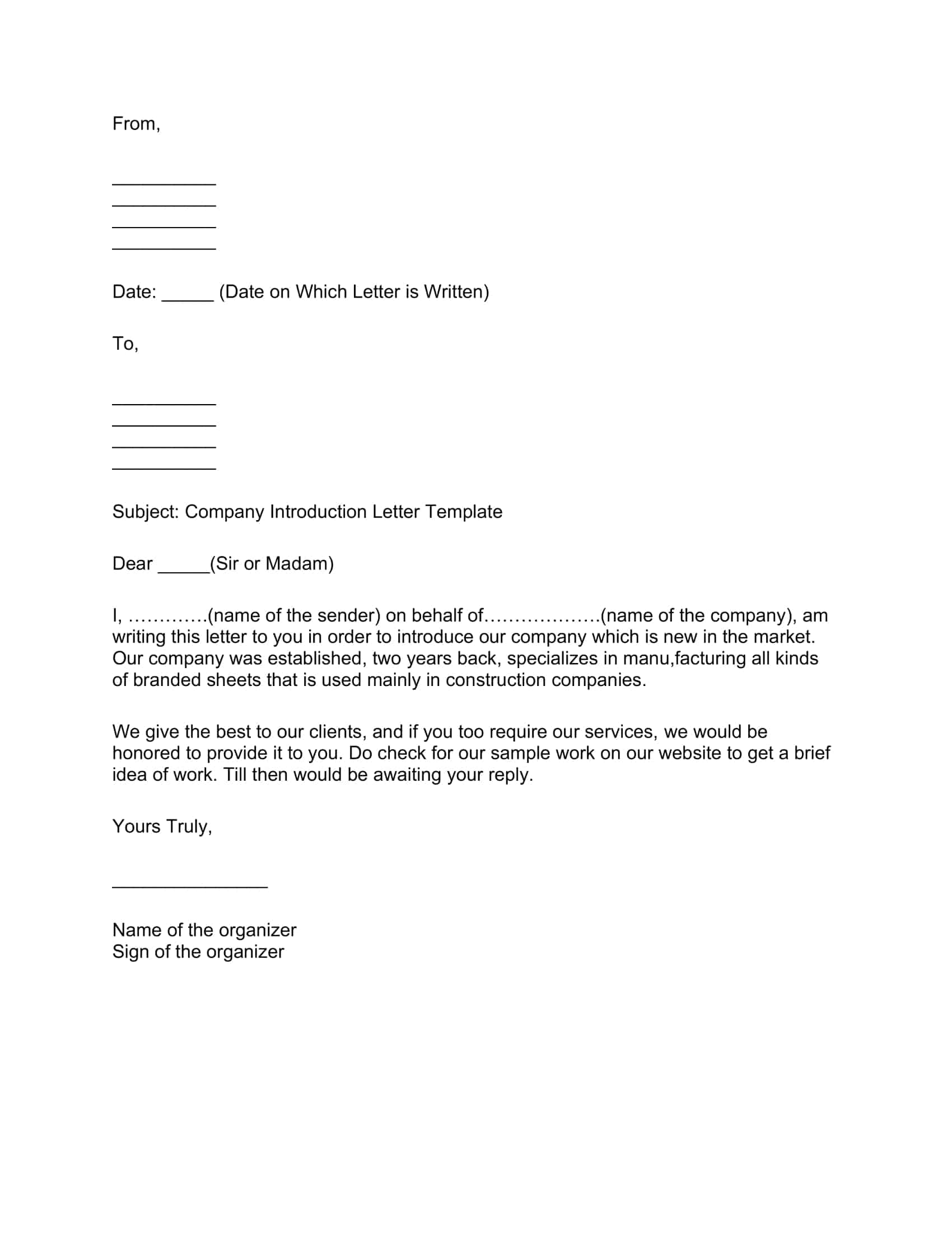 Free Printable Business Introduction Letter Templates Word PDF 