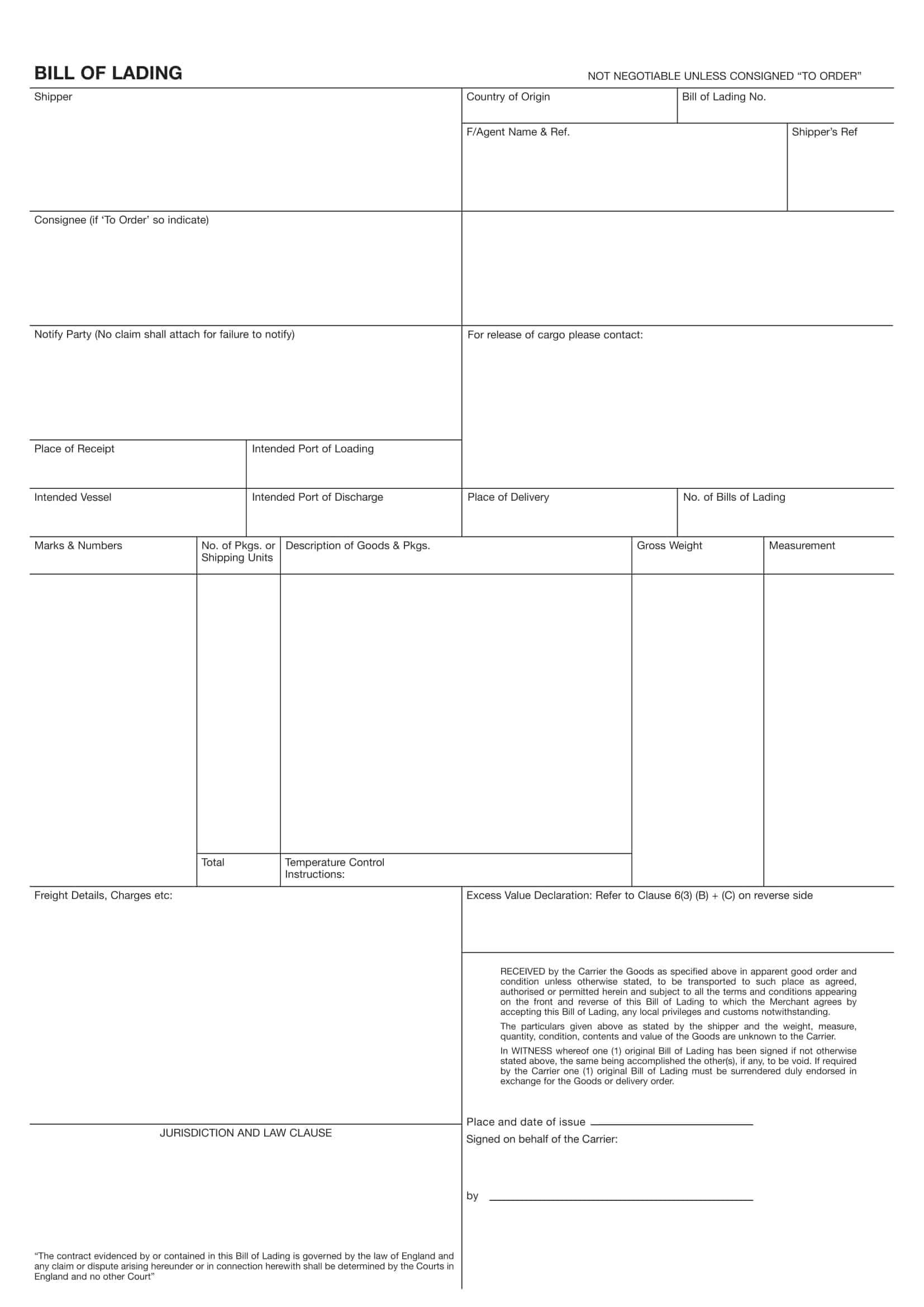 Free Printable Bill Of Lading Templates Excel Word PDF 