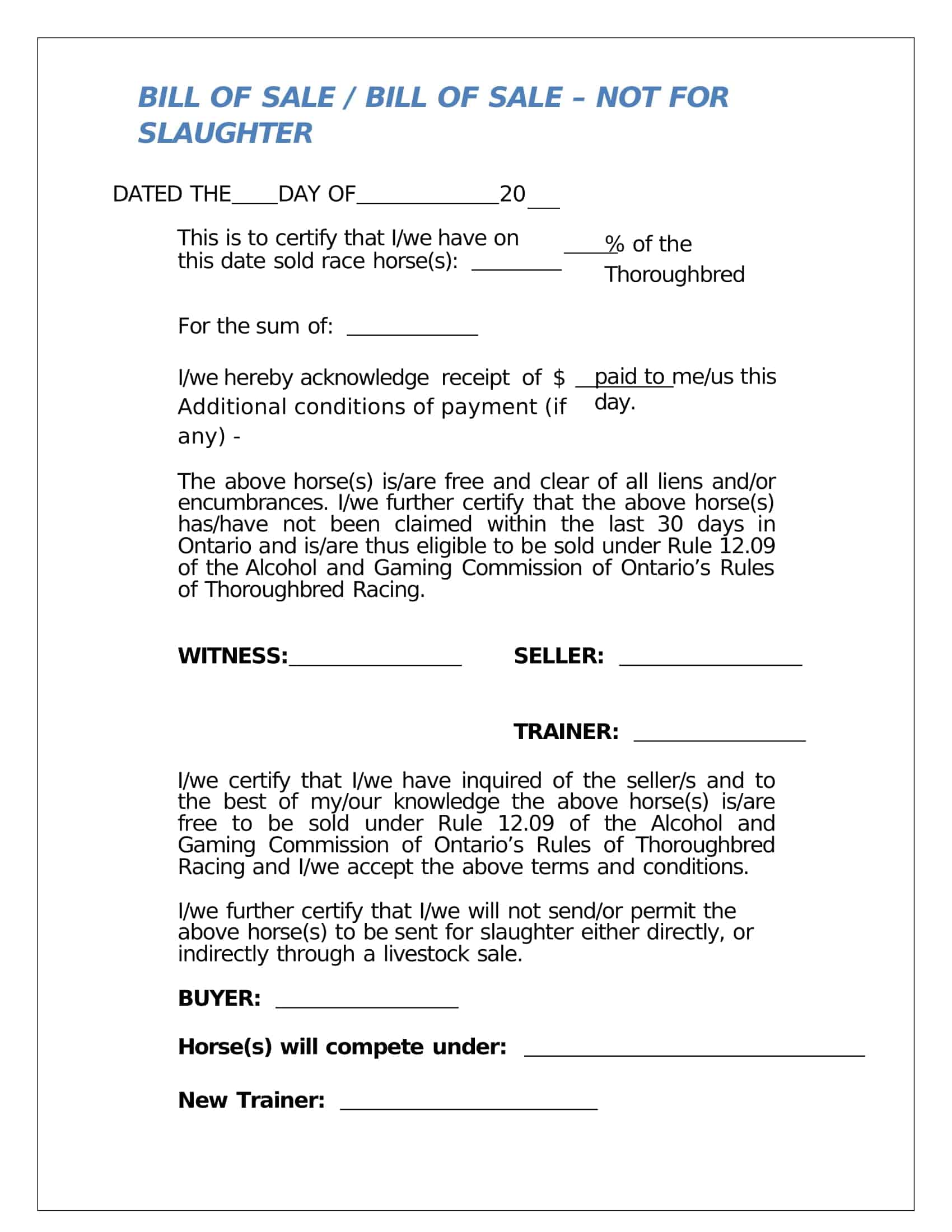 bill of sale for a horse trailer bill of sale for a horse trailer