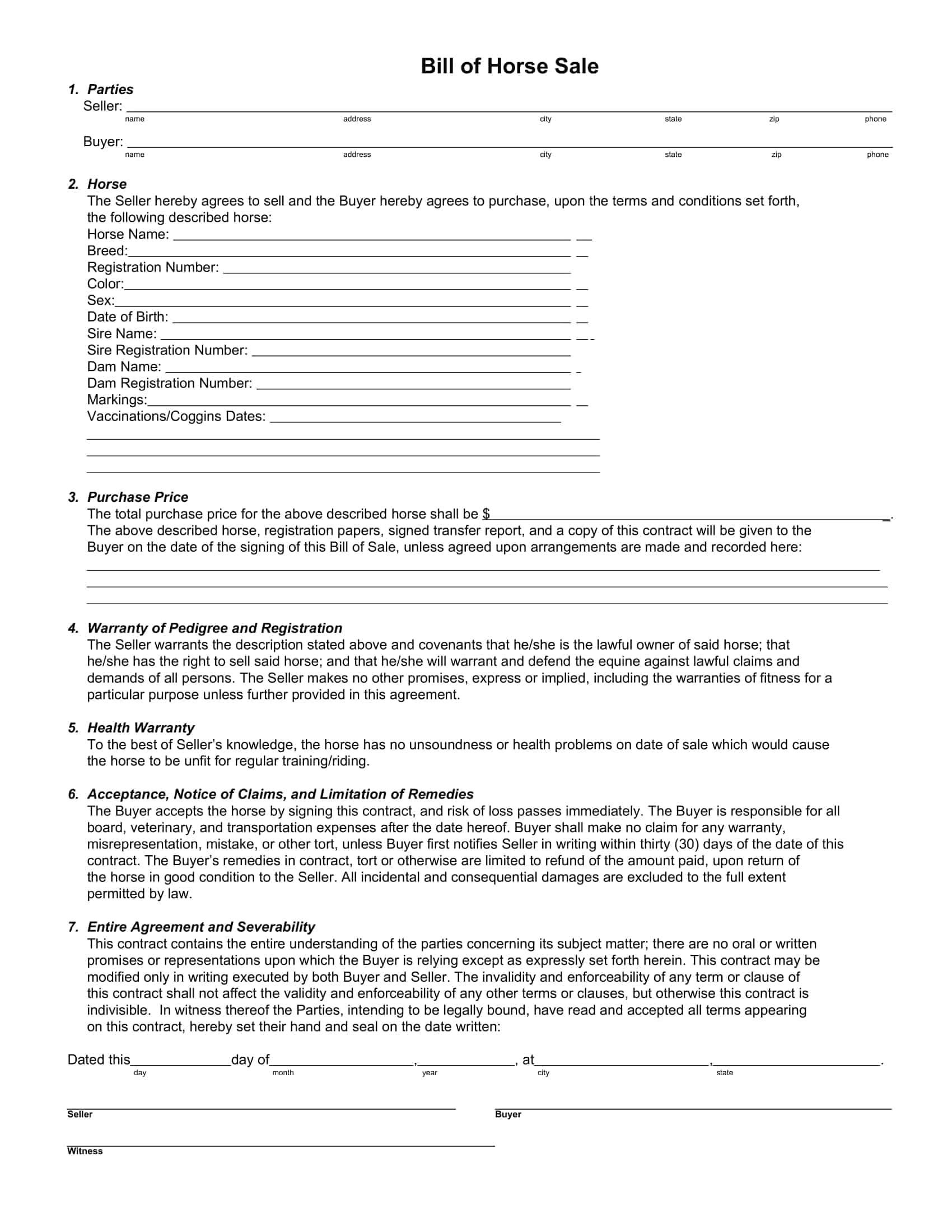 bill of sale template horse bill of sale template horse