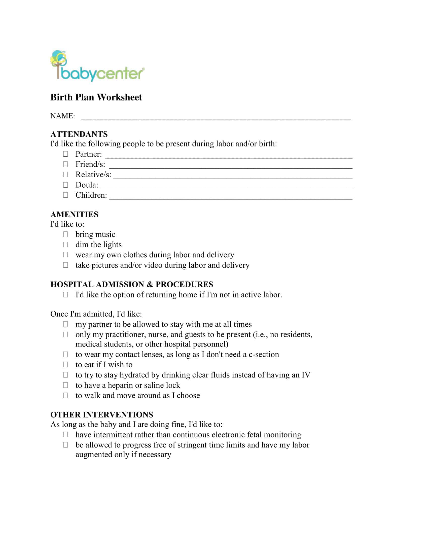 birthing plan template birthing plan template