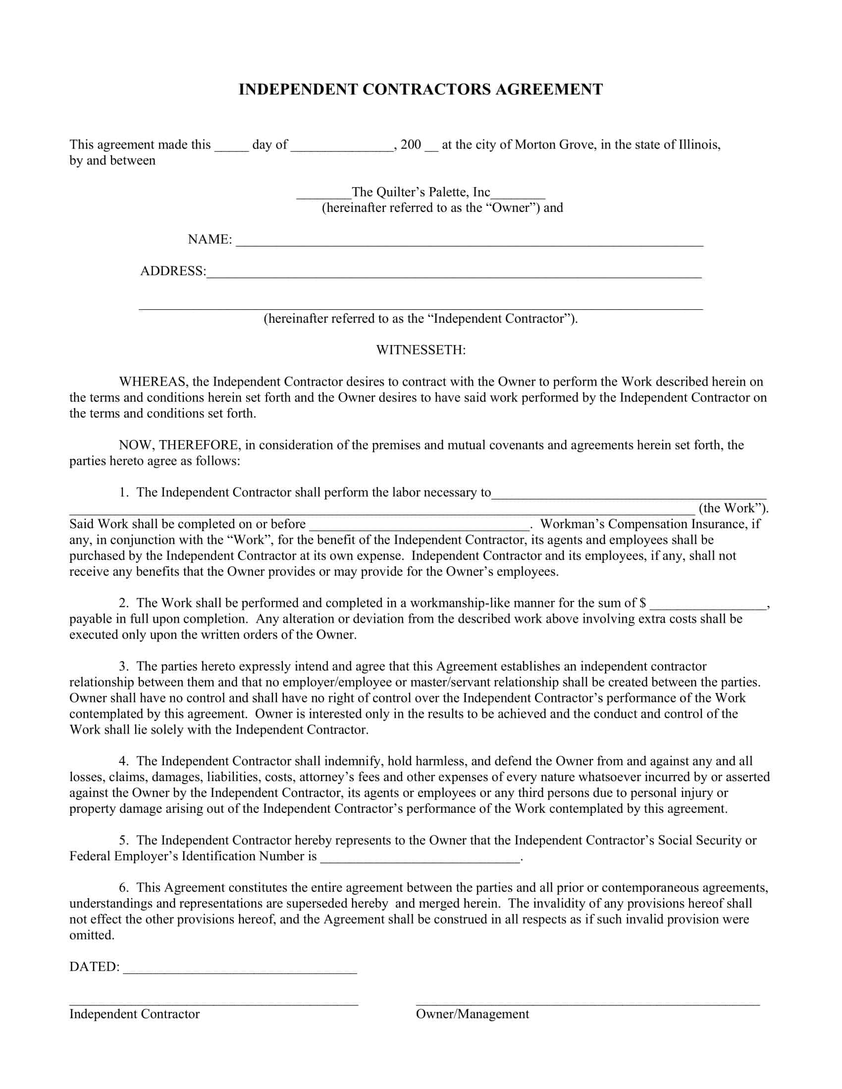 blank examples of independent contractor agreements blank examples of independent contractor agreements