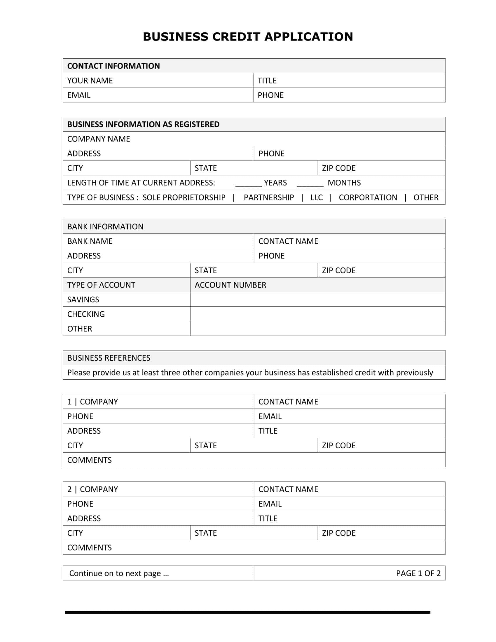 business credit application form template excel business credit application form template excel