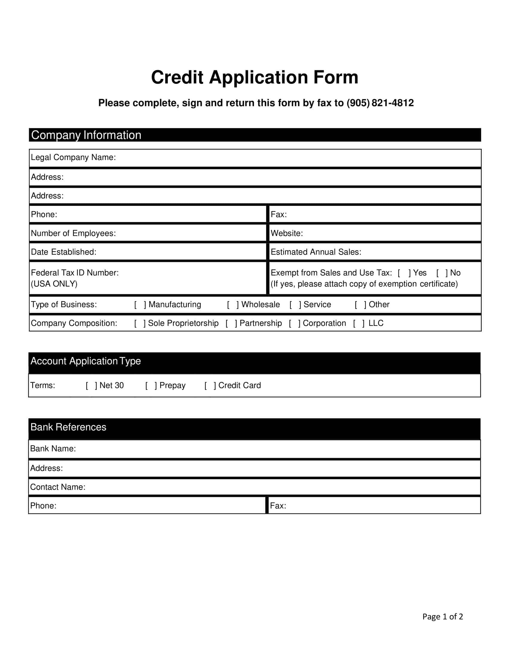 Credit Application Template Pdf Credit Application Template Pdf
