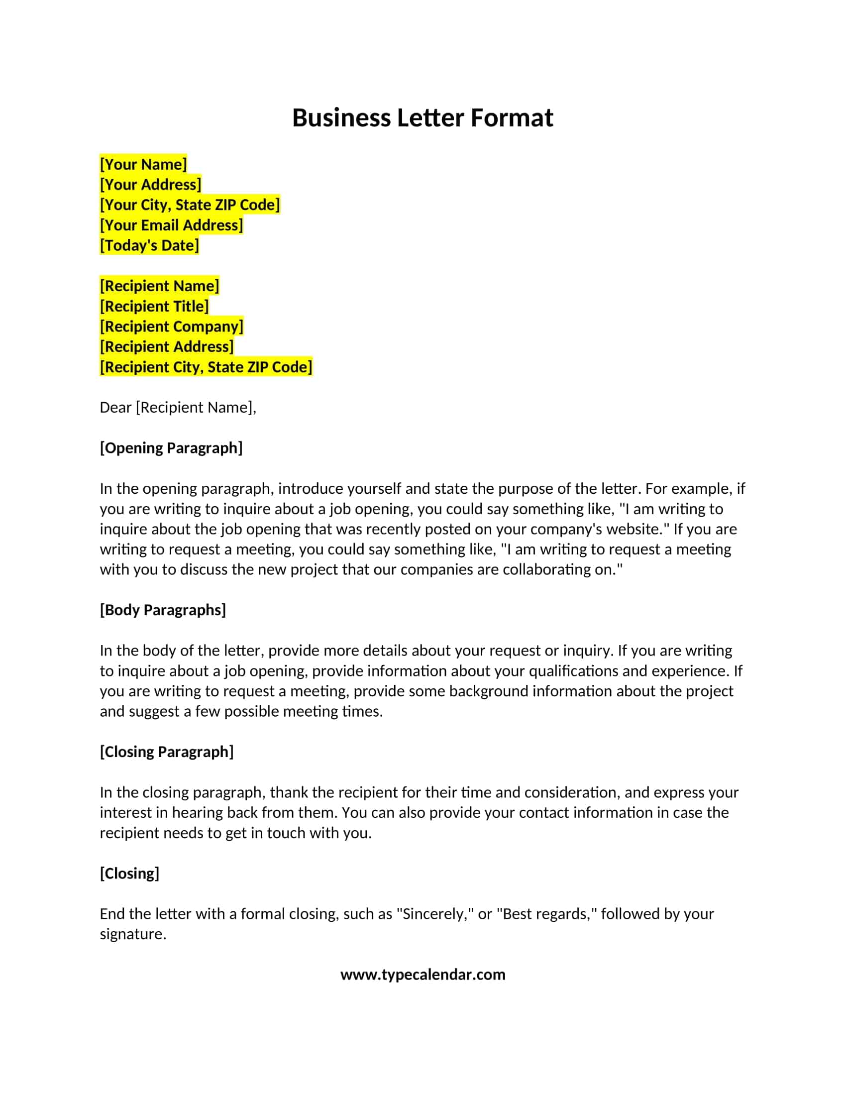 Sample Business Letter Format Sample Business Letter Format