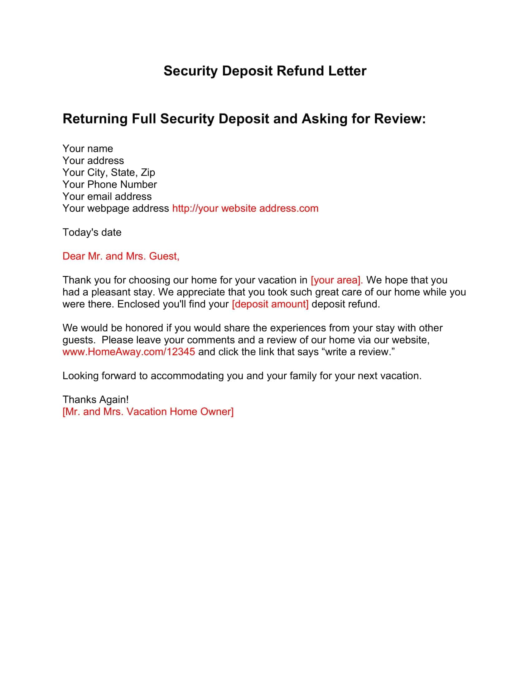 Free Printable Security Deposit Return Letter Templates Tenant Free Printable Security Deposit Return Letter Templates Tenant