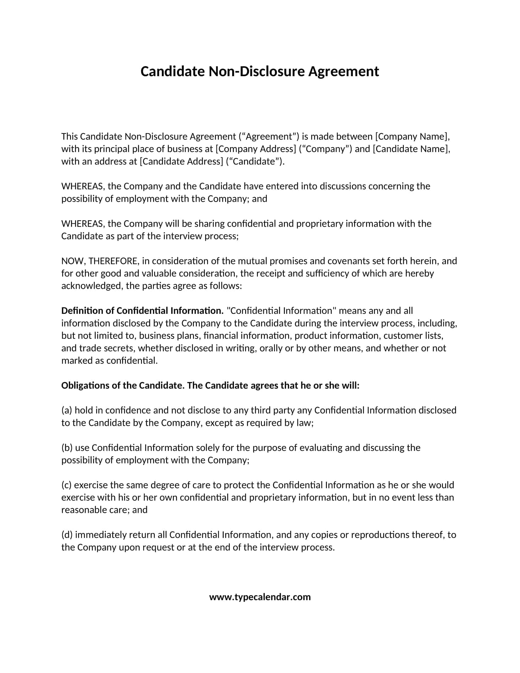 candidate non disclosure agreement candidate non disclosure agreement