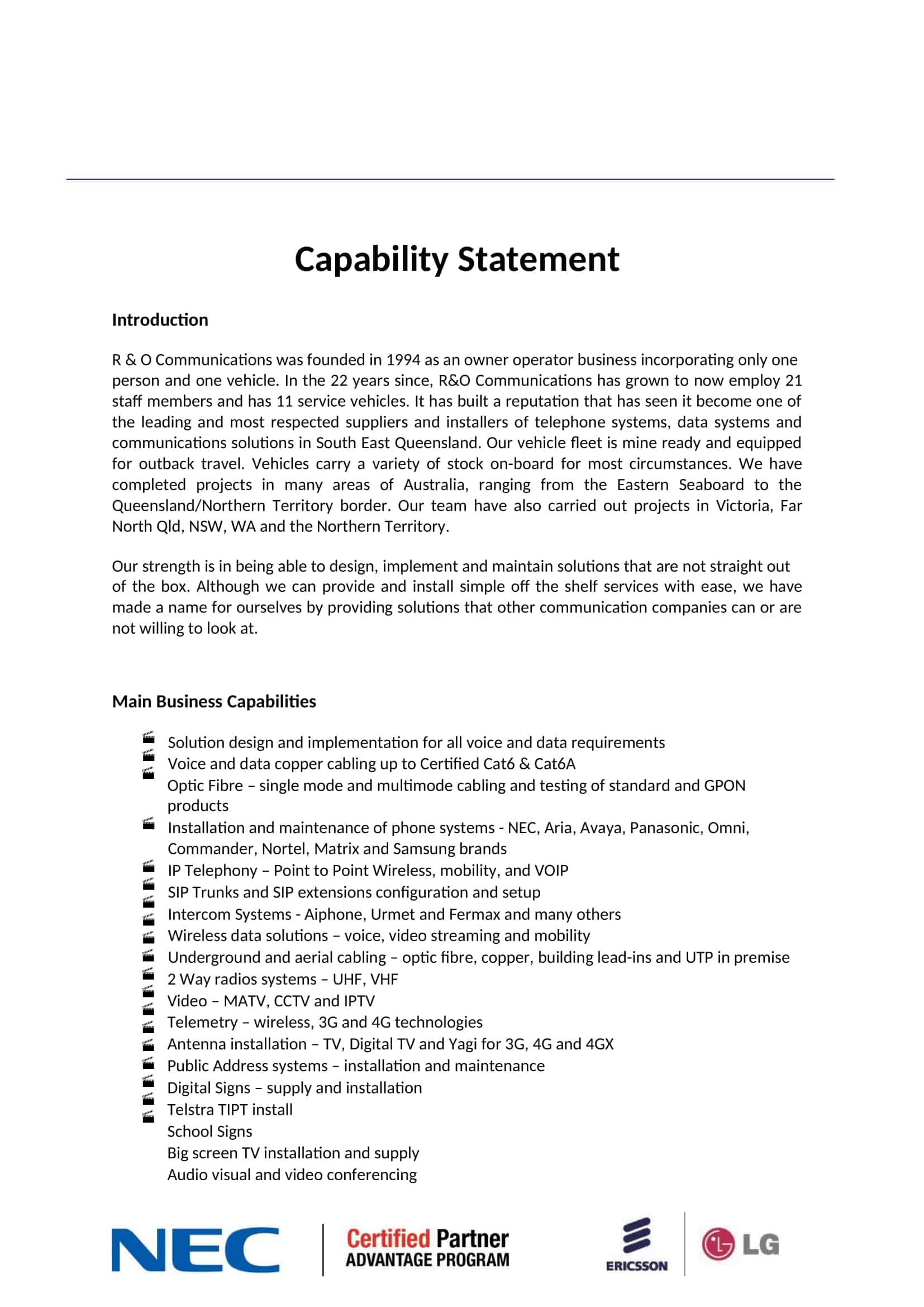 Free Printable Capability Statement Templates PDF Word Free Printable Capability Statement Templates PDF Word
