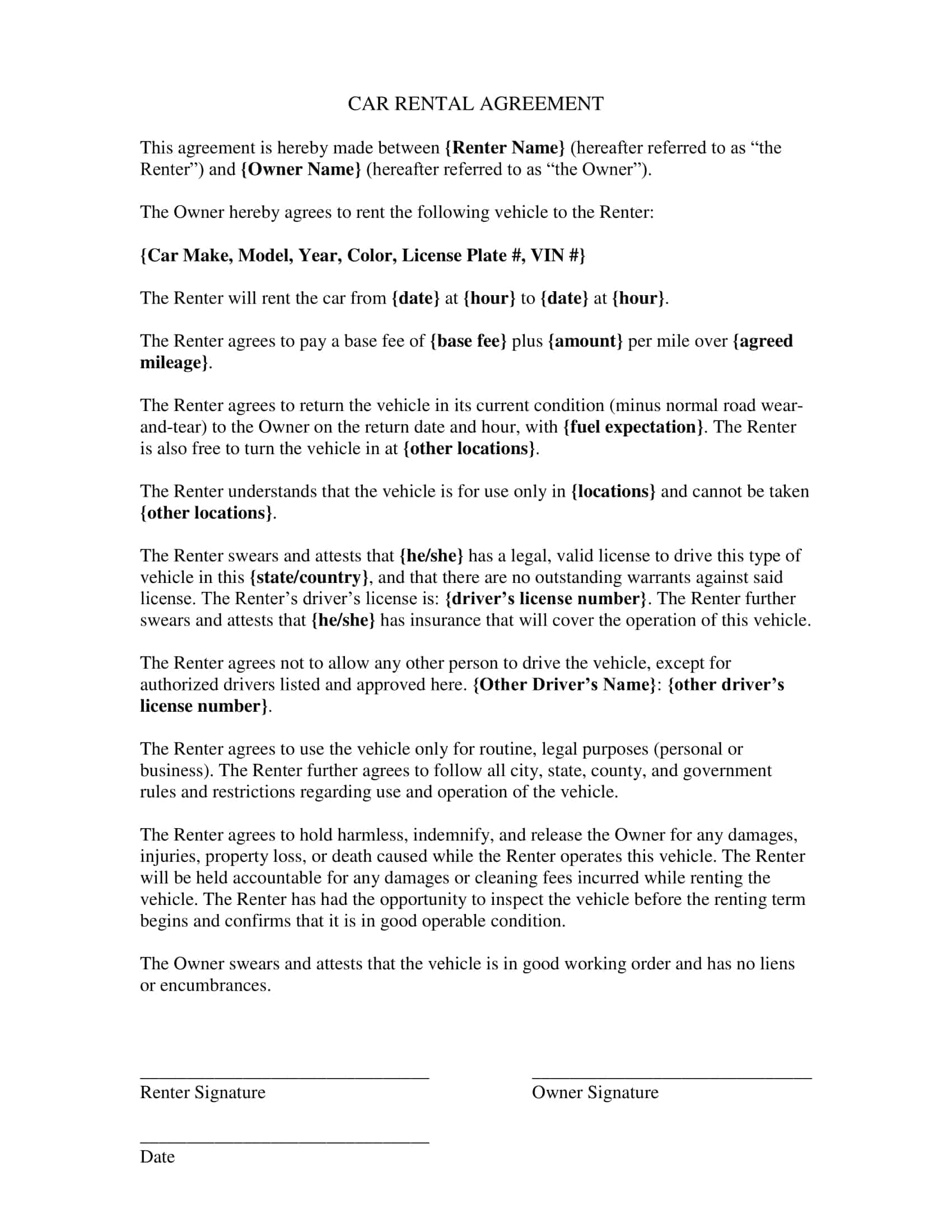 Free Printable Car Rental Agreement Templates PDF Word free-printable-car-rental-agreement-templates-pdf-word