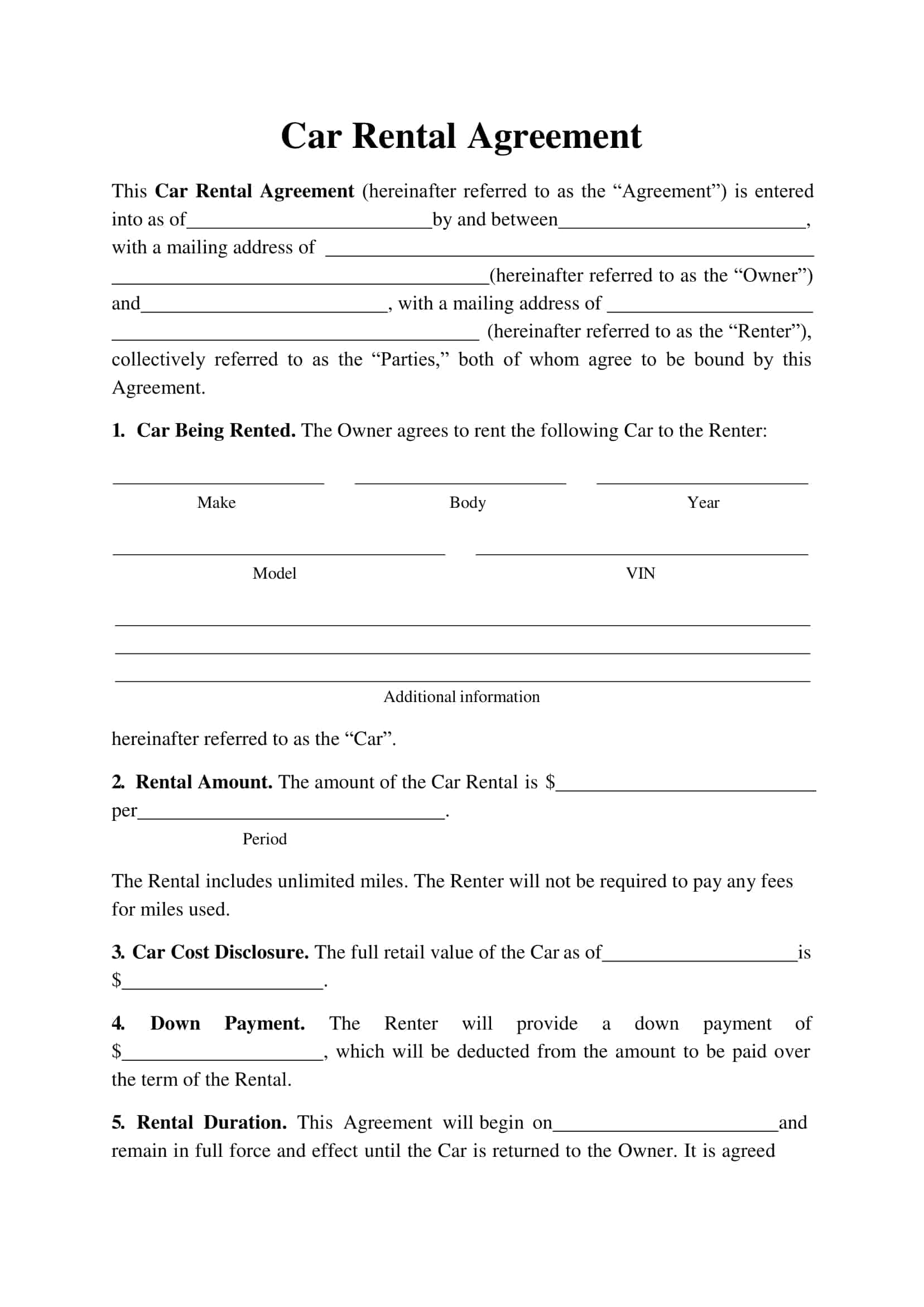 car rental agreement sample free car rental agreement sample free