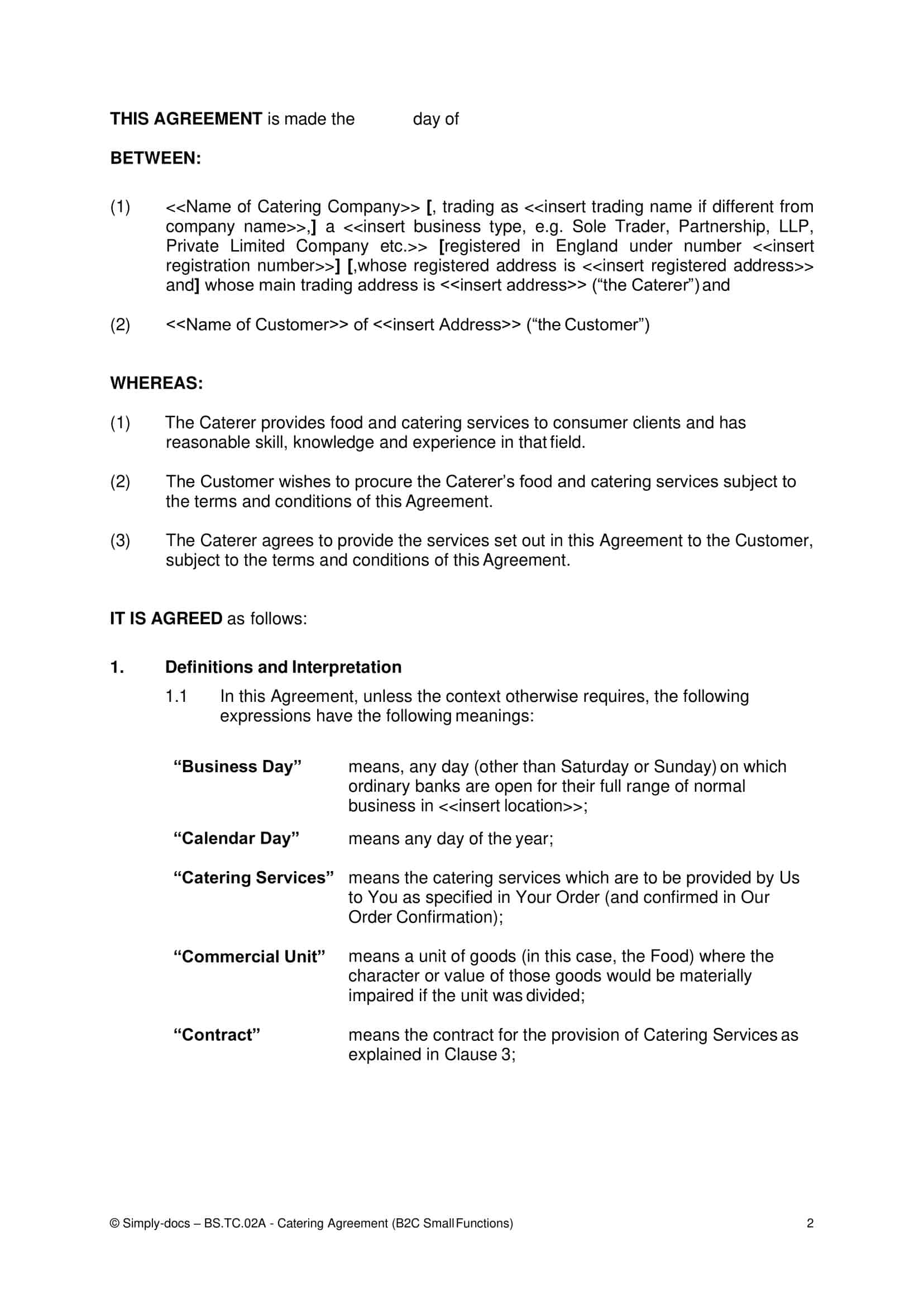 catering contract pdf catering contract pdf